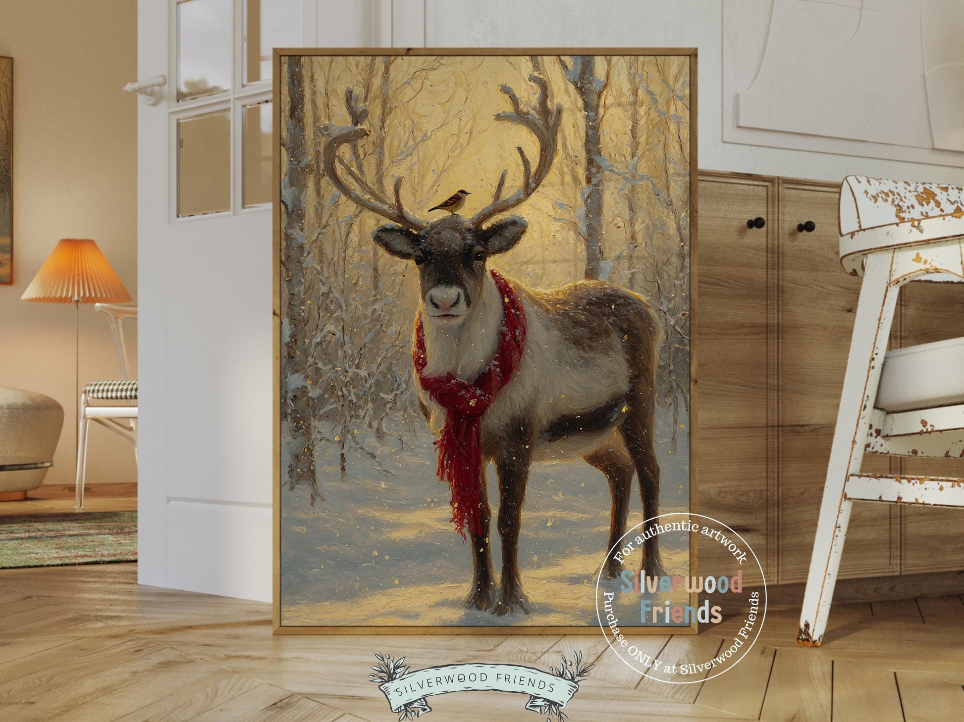 Reindeer Print, Christmas Wall Art, Christmas Printable Art, Winter Forest Prints, Rudolph Wall Art, Rustic Vintage Christmas Digital Print