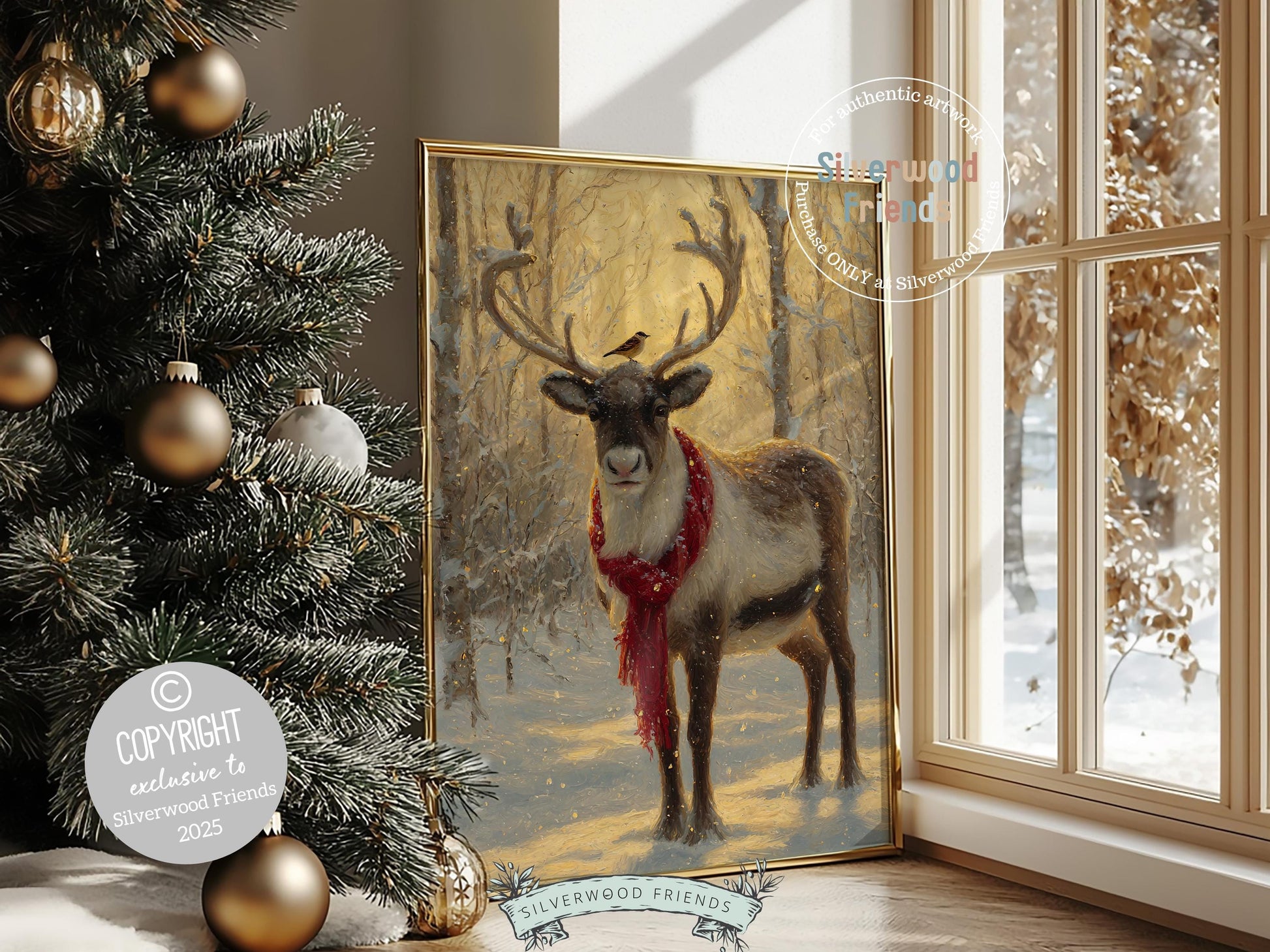 Reindeer Print, Christmas Wall Art, Christmas Printable Art, Winter Forest Prints, Rudolph Wall Art, Rustic Vintage Christmas Digital Print
