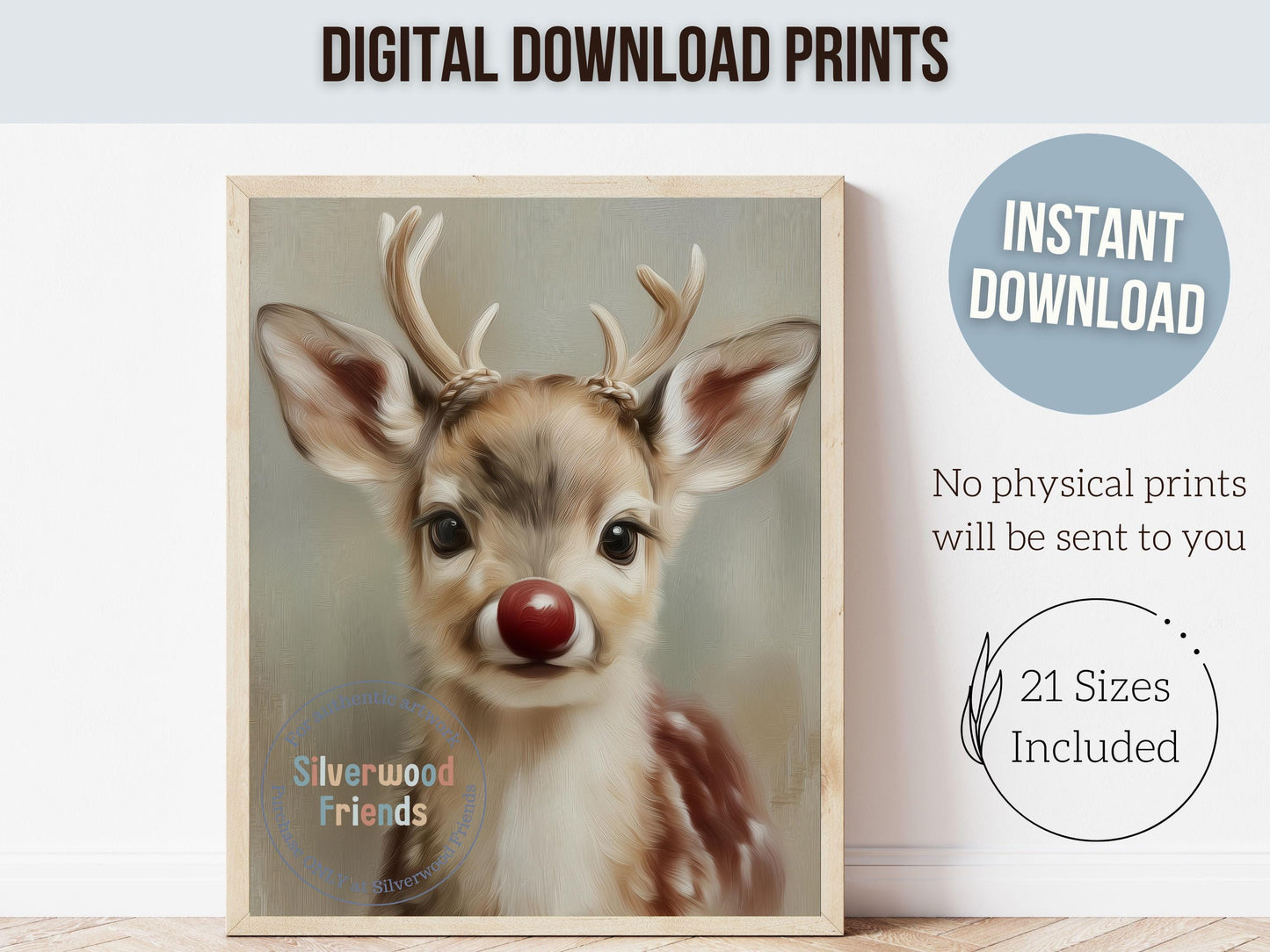 Rudolph Print, Christmas Wall Art, Christmas Printable Art, Cute Winter Deer Print, Rudolph Wall Art, Rustic Vintage Christmas Digital Print