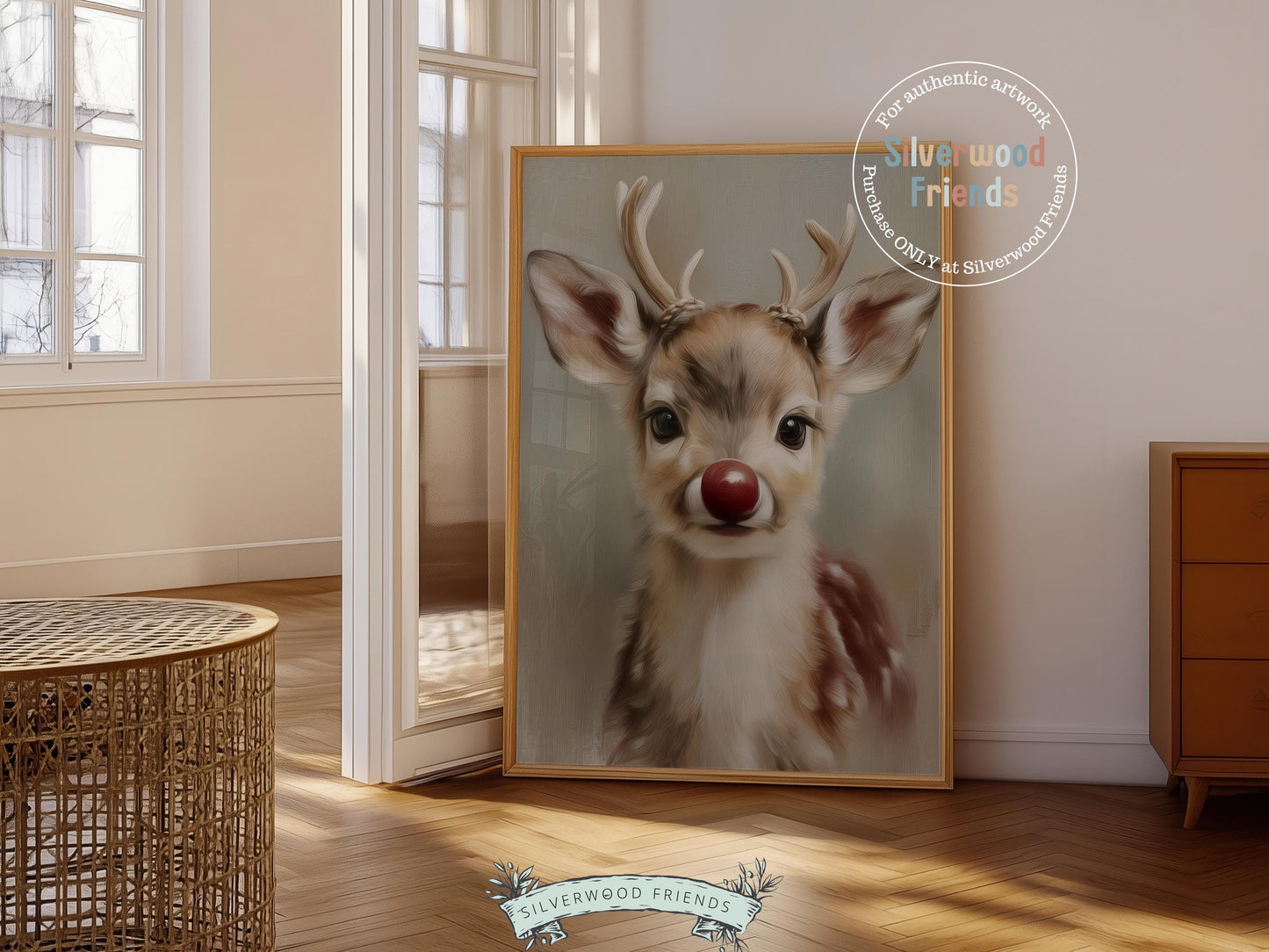 Rudolph Print, Christmas Wall Art, Christmas Printable Art, Cute Winter Deer Print, Rudolph Wall Art, Rustic Vintage Christmas Digital Print