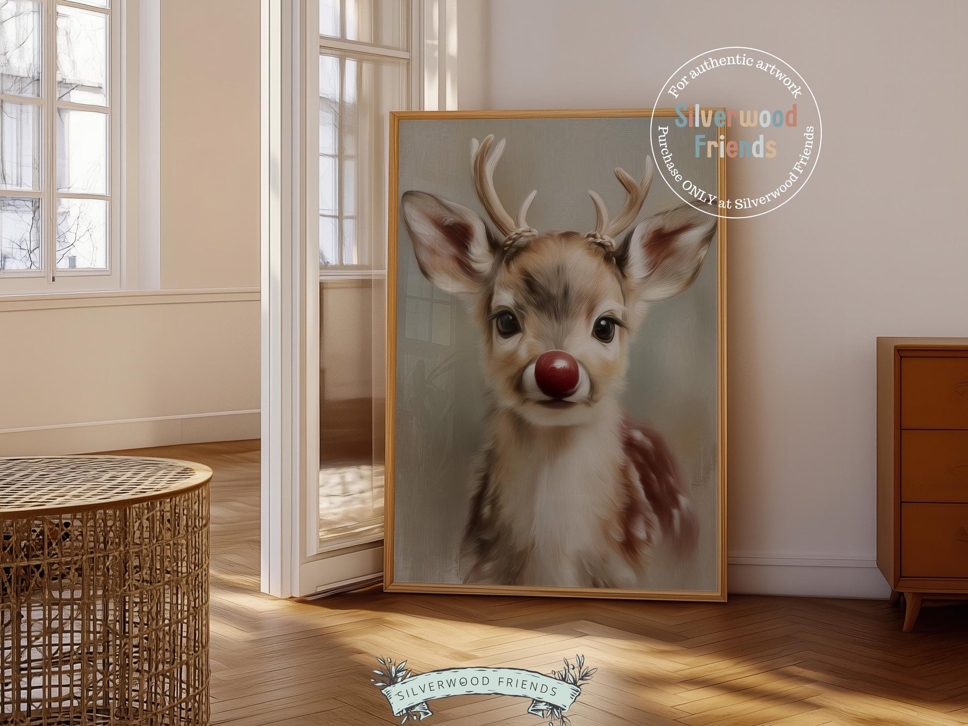 Rudolph Print, Christmas Wall Art, Christmas Printable Art, Cute Winter Deer Print, Rudolph Wall Art, Rustic Vintage Christmas Digital Print