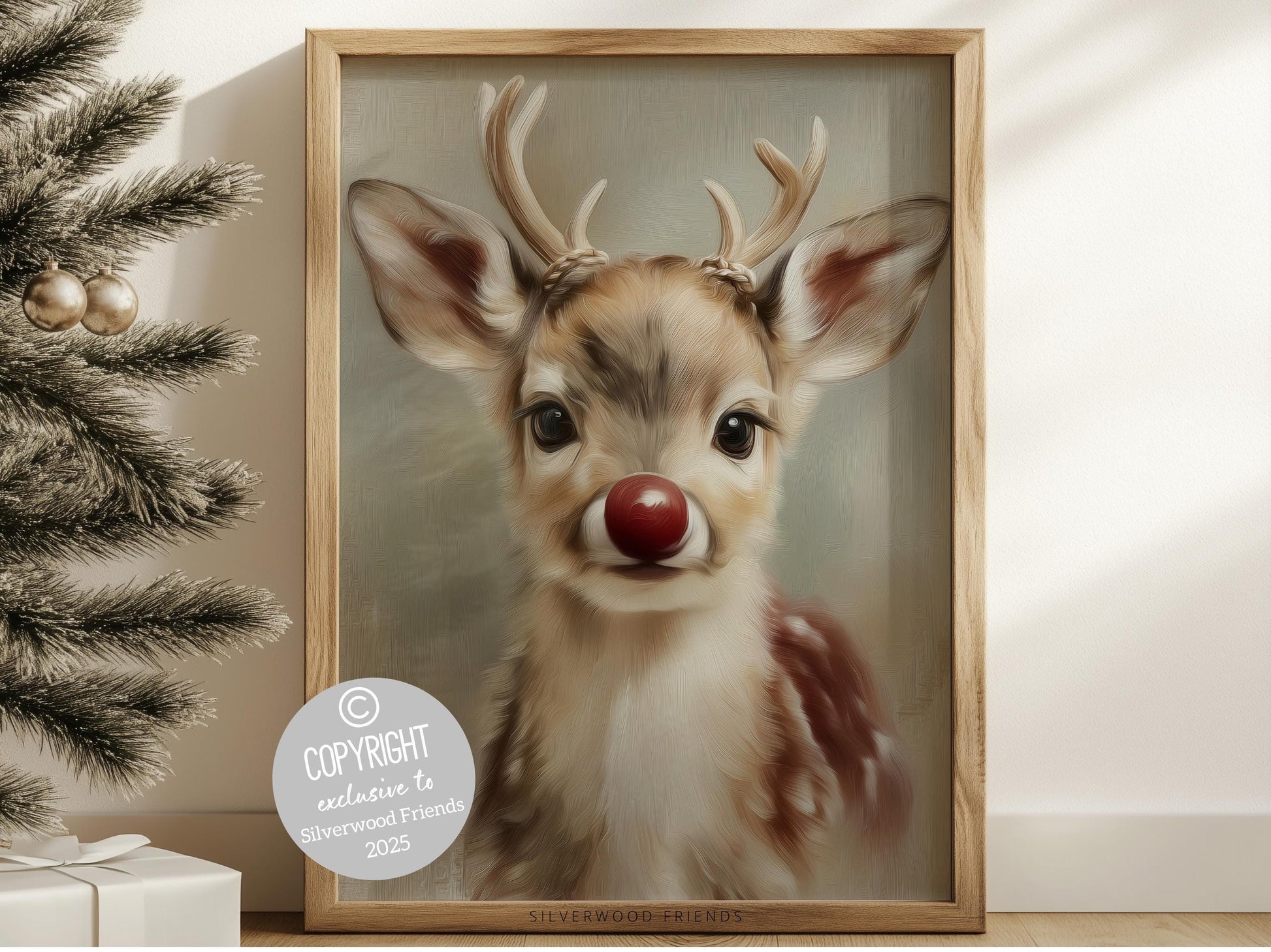 Rudolph Print, Christmas Wall Art, Christmas Printable Art, Cute Winter Deer Print, Rudolph Wall Art, Rustic Vintage Christmas Digital Print