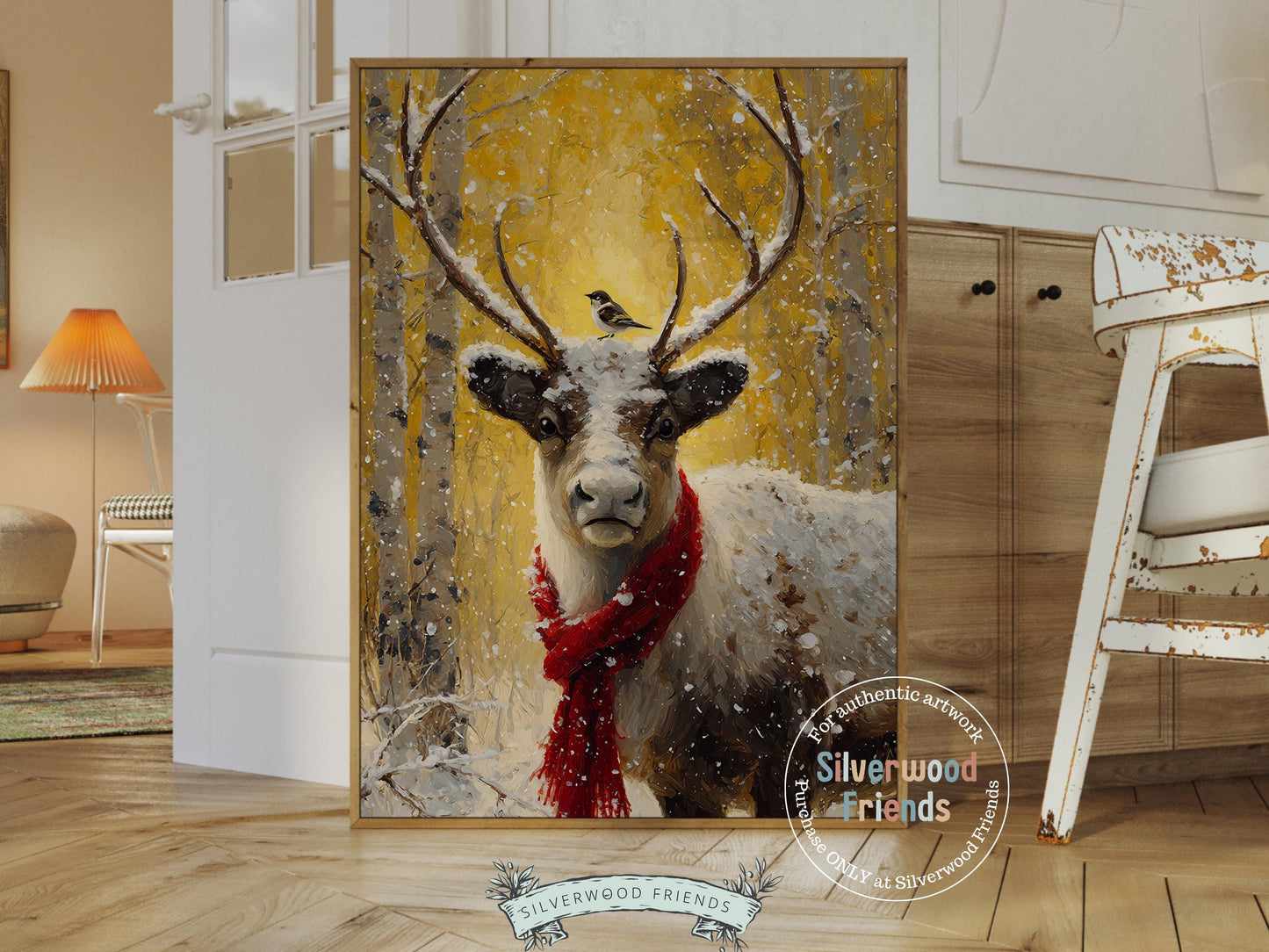 Reindeer Print, Christmas Printable Wall Art, Winter Deer Forest Print, Rudolph Wall Art, Rustic Vintage Farmhouse Christmas Digital Print