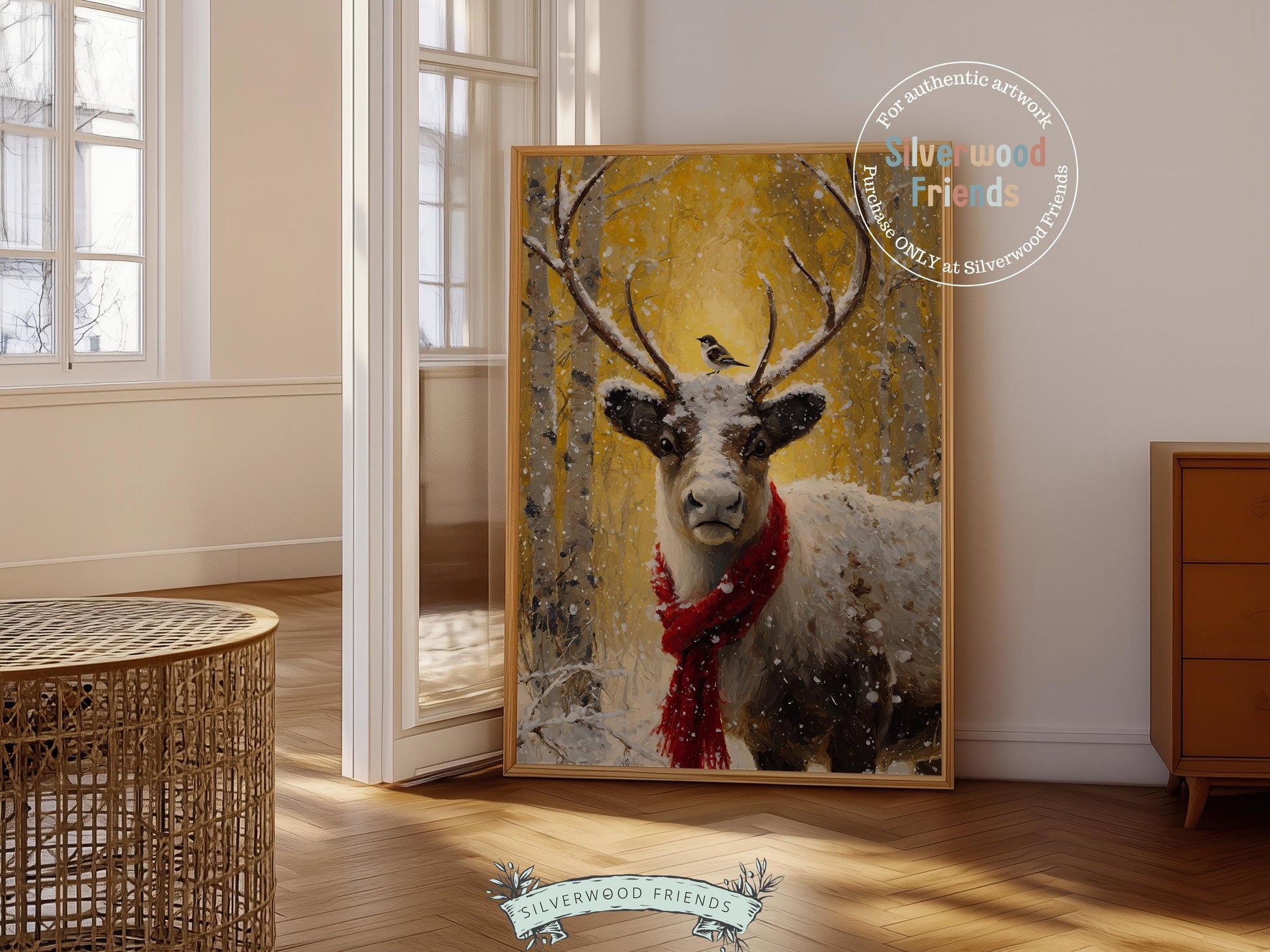 Reindeer Print, Christmas Printable Wall Art, Winter Deer Forest Print, Rudolph Wall Art, Rustic Vintage Farmhouse Christmas Digital Print