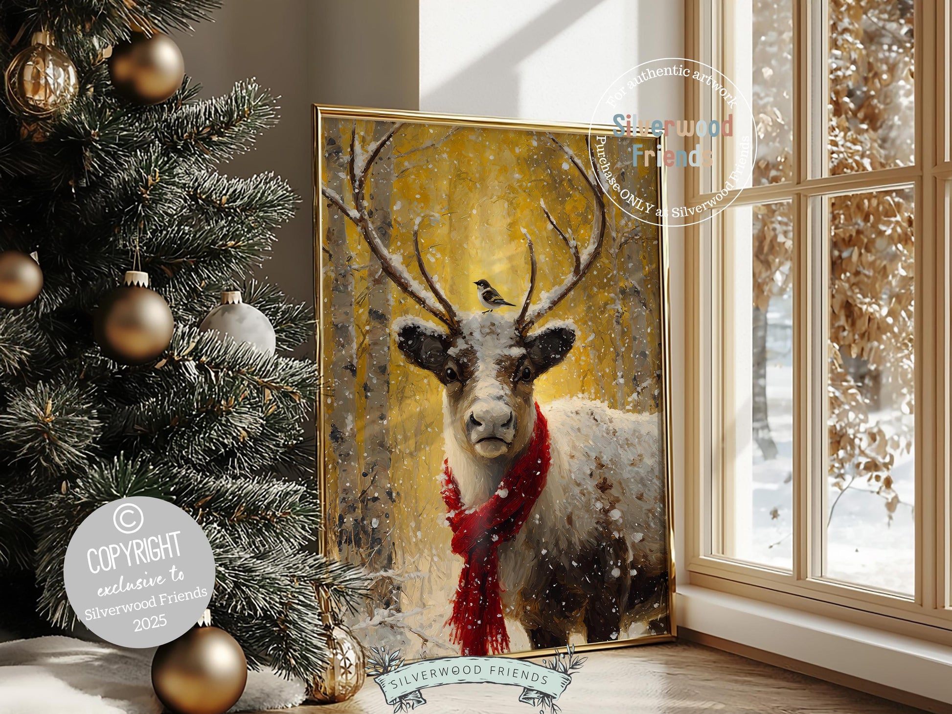 Reindeer Print, Christmas Printable Wall Art, Winter Deer Forest Print, Rudolph Wall Art, Rustic Vintage Farmhouse Christmas Digital Print