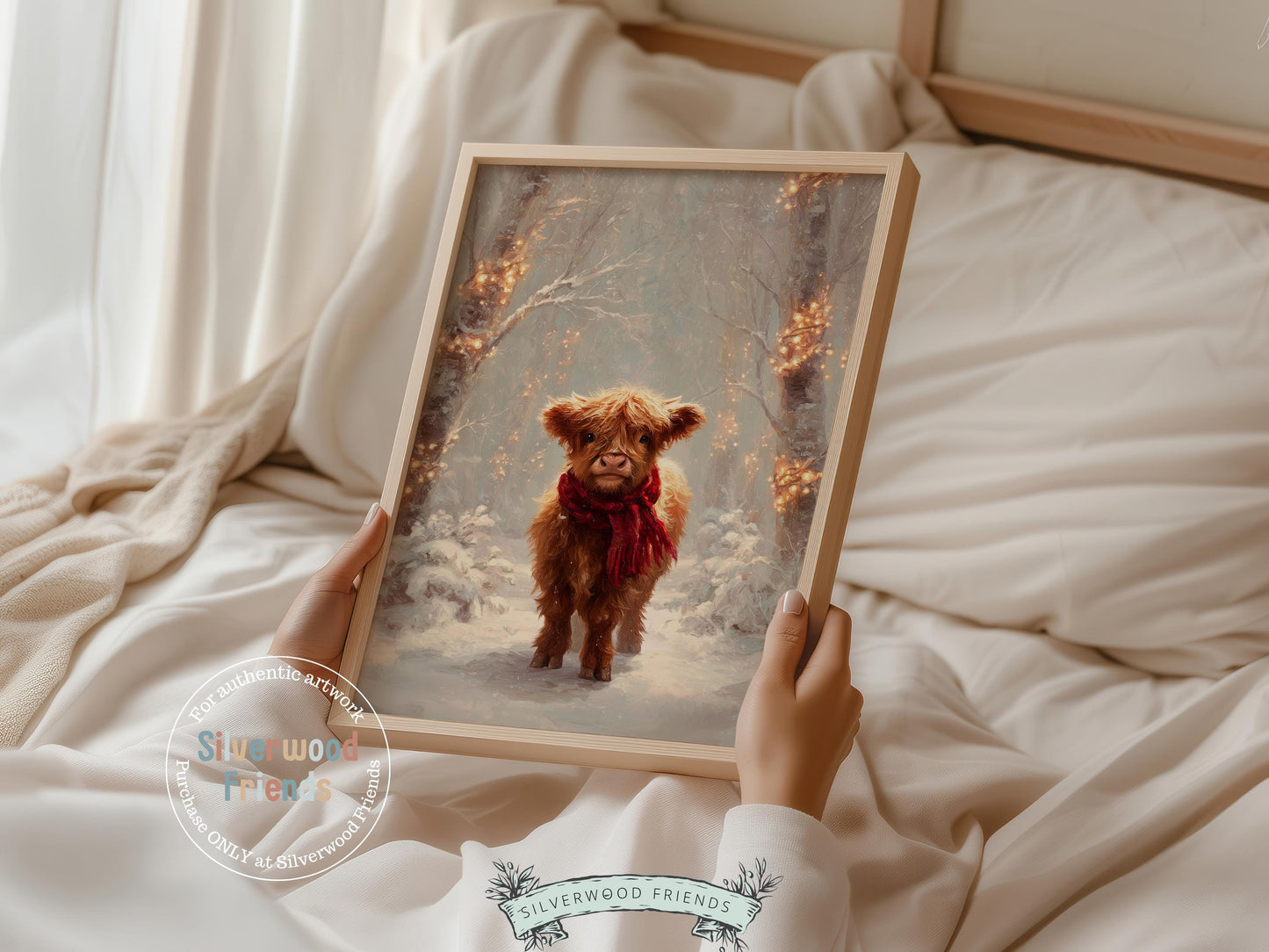 Christmas Highland Cow Print, Baby Highland Cow Christmas Decor, Christmas Printable Wall Art, Rustic Farmhouse Christmas Cow Digital Print