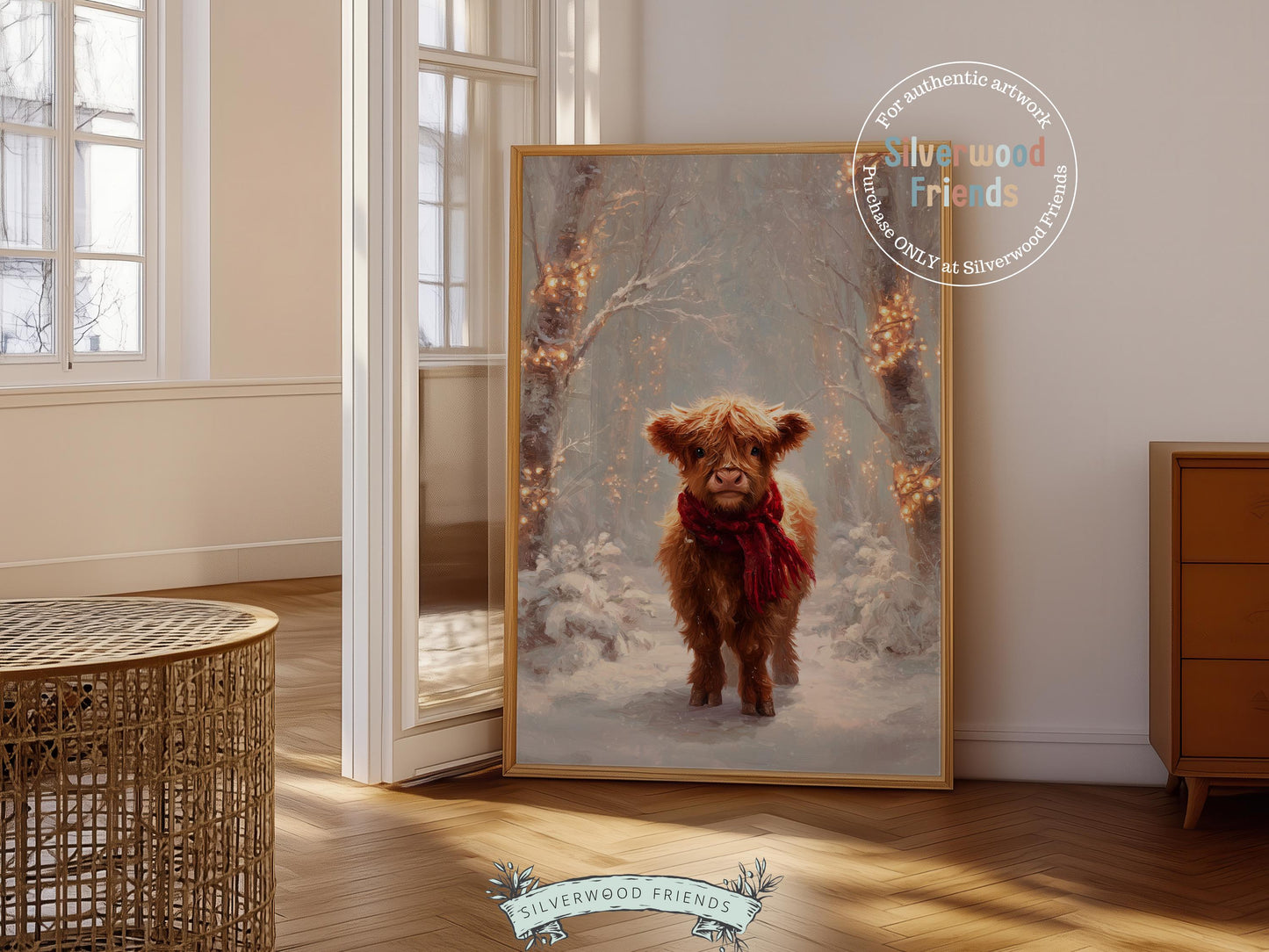 Christmas Highland Cow Print, Baby Highland Cow Christmas Decor, Christmas Printable Wall Art, Rustic Farmhouse Christmas Cow Digital Print