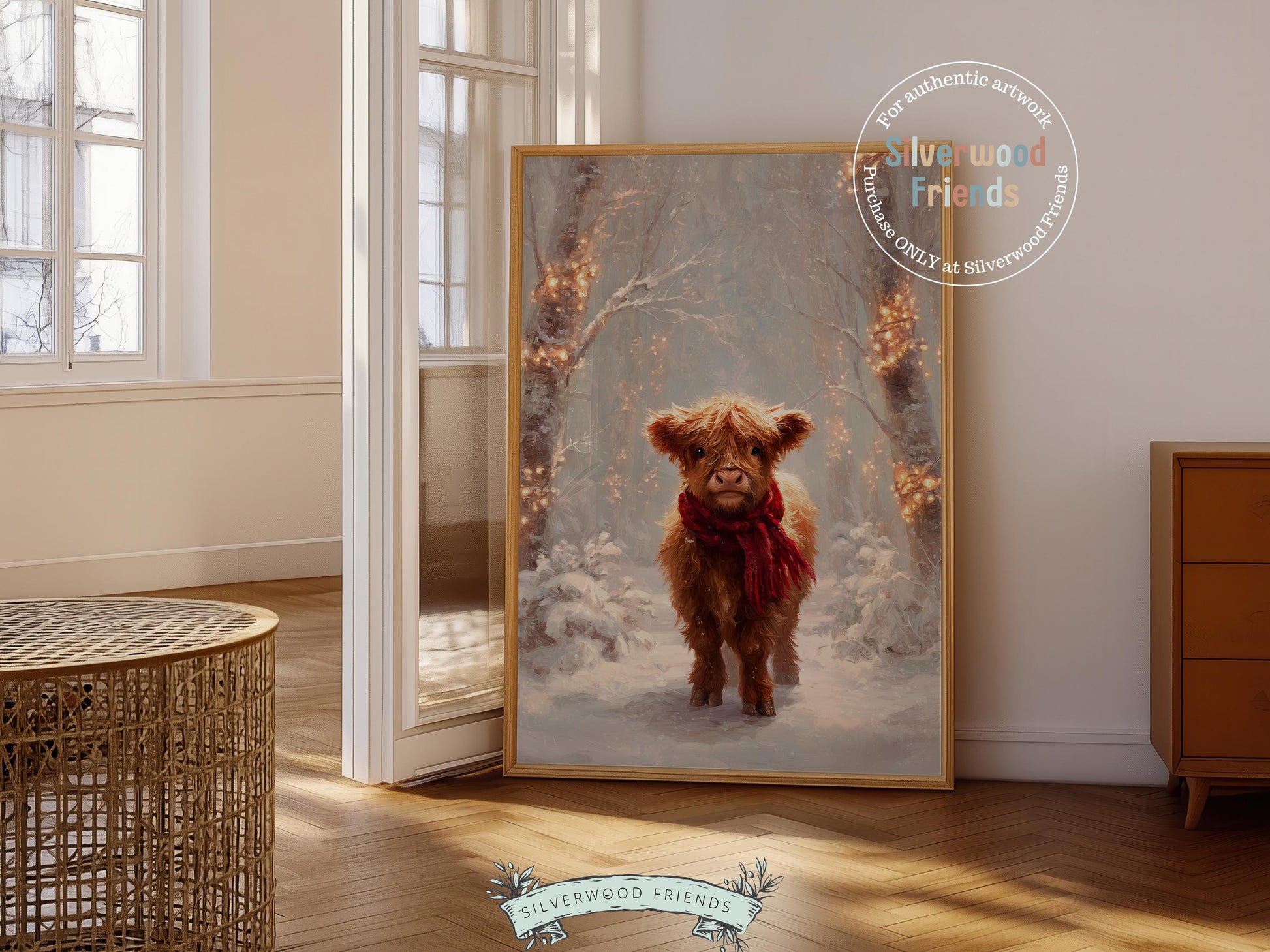 Christmas Highland Cow Print, Baby Highland Cow Christmas Decor, Christmas Printable Wall Art, Rustic Farmhouse Christmas Cow Digital Print