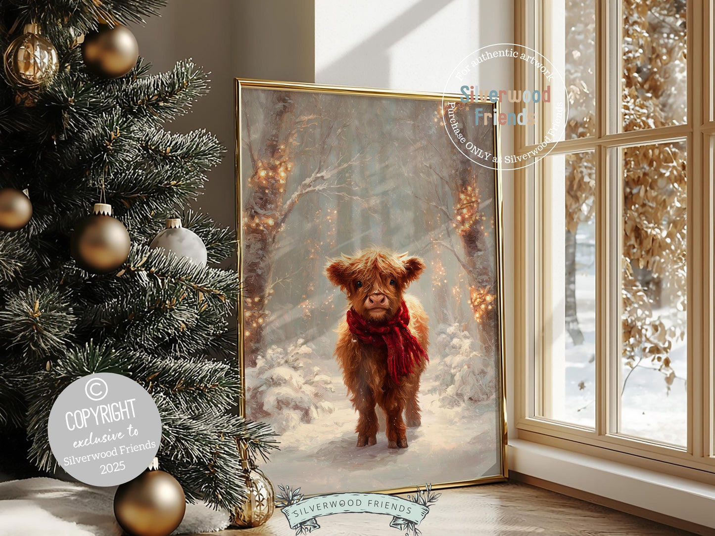 Christmas Highland Cow Print, Baby Highland Cow Christmas Decor, Christmas Printable Wall Art, Rustic Farmhouse Christmas Cow Digital Print