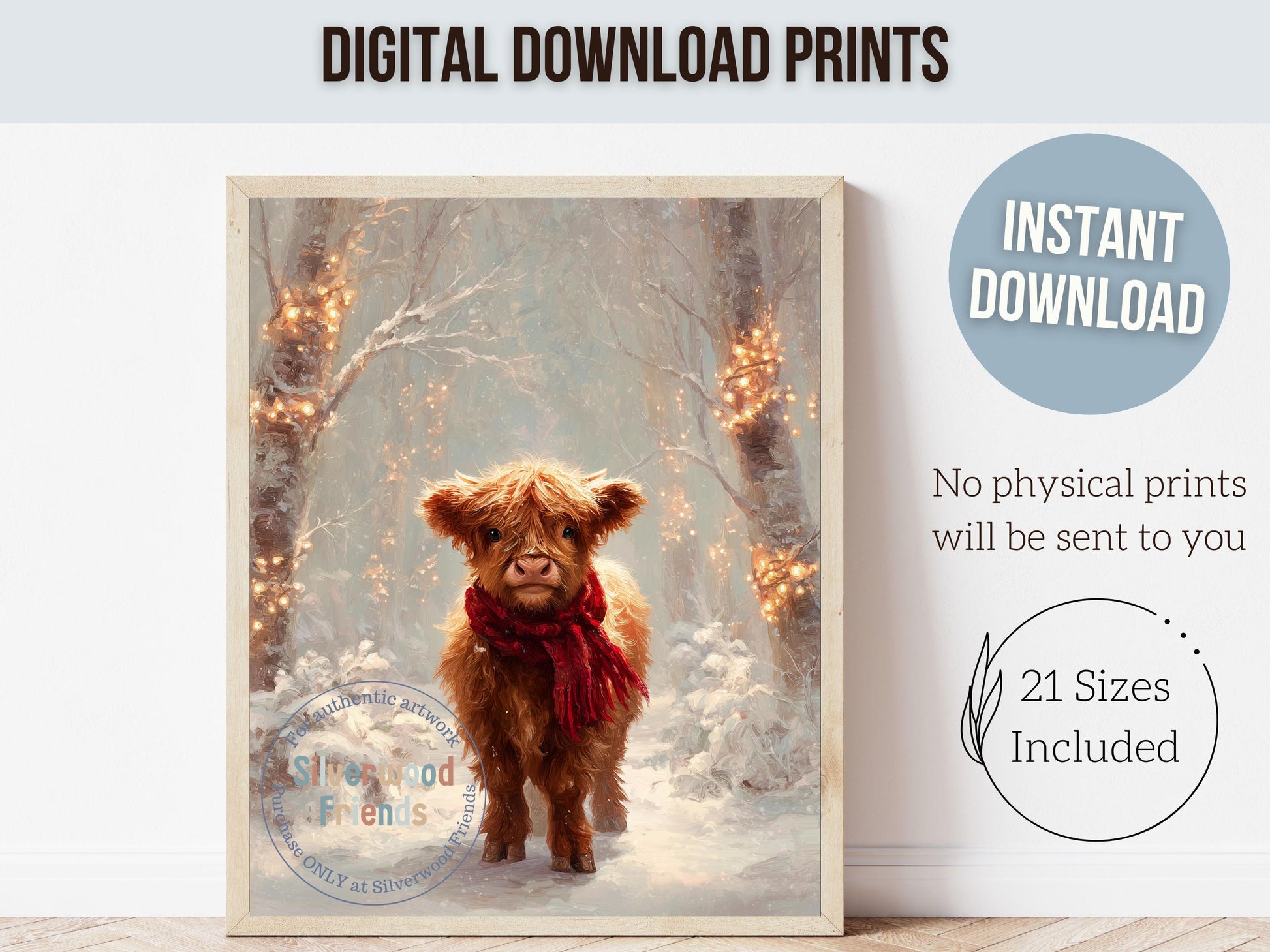 Christmas Highland Cow Print, Baby Highland Cow Christmas Decor, Christmas Printable Wall Art, Rustic Farmhouse Christmas Cow Digital Print