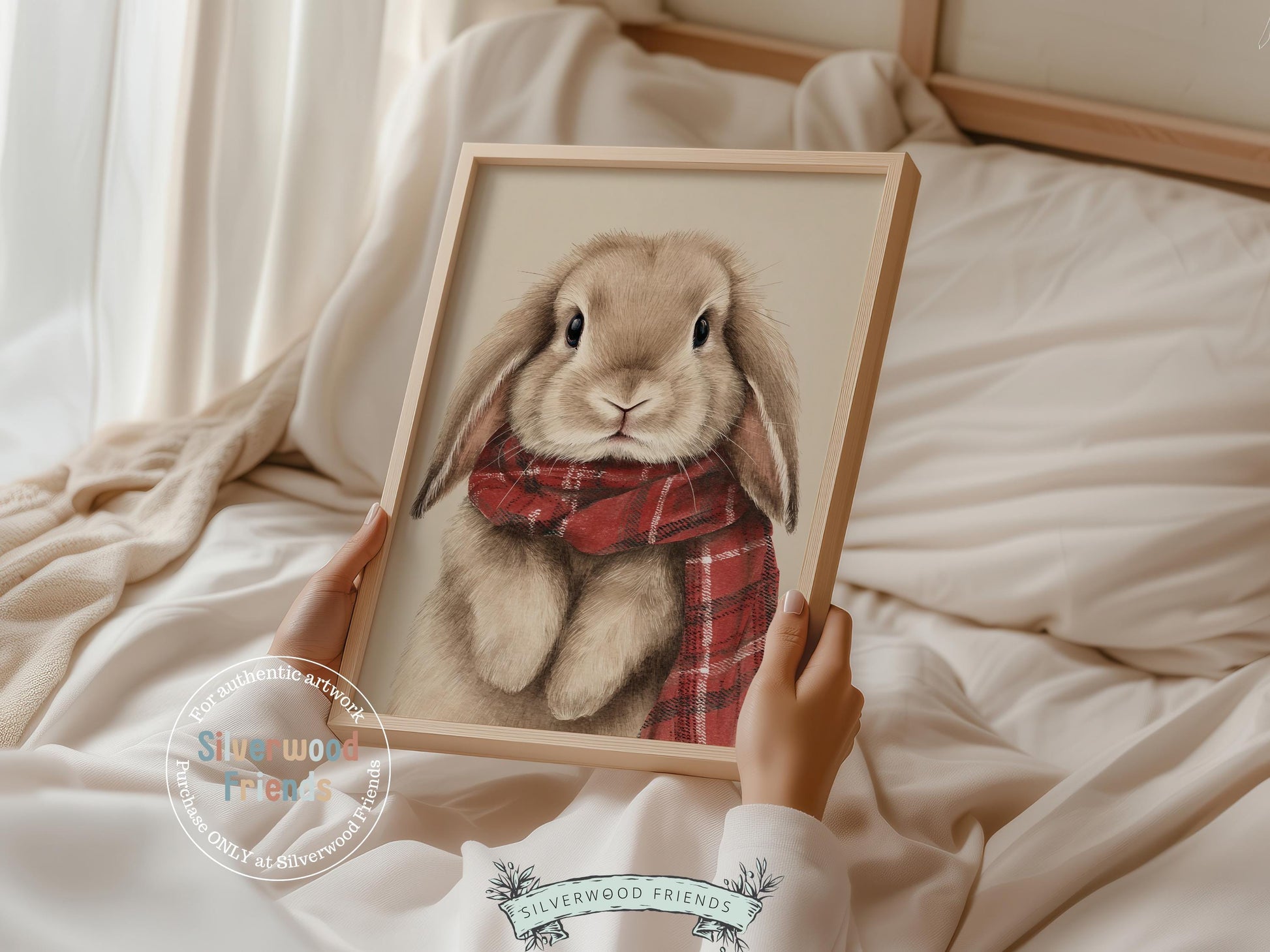 Christmas Bunny Rabbit Print, Woodland Bunny Christmas Decor, Christmas Printable Wall Art, Farmhouse Woodland Christmas Digital Print