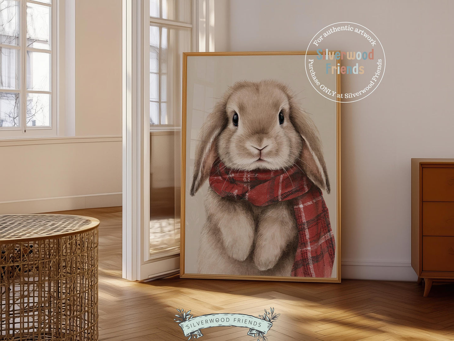 Christmas Bunny Rabbit Print, Woodland Bunny Christmas Decor, Christmas Printable Wall Art, Farmhouse Woodland Christmas Digital Print