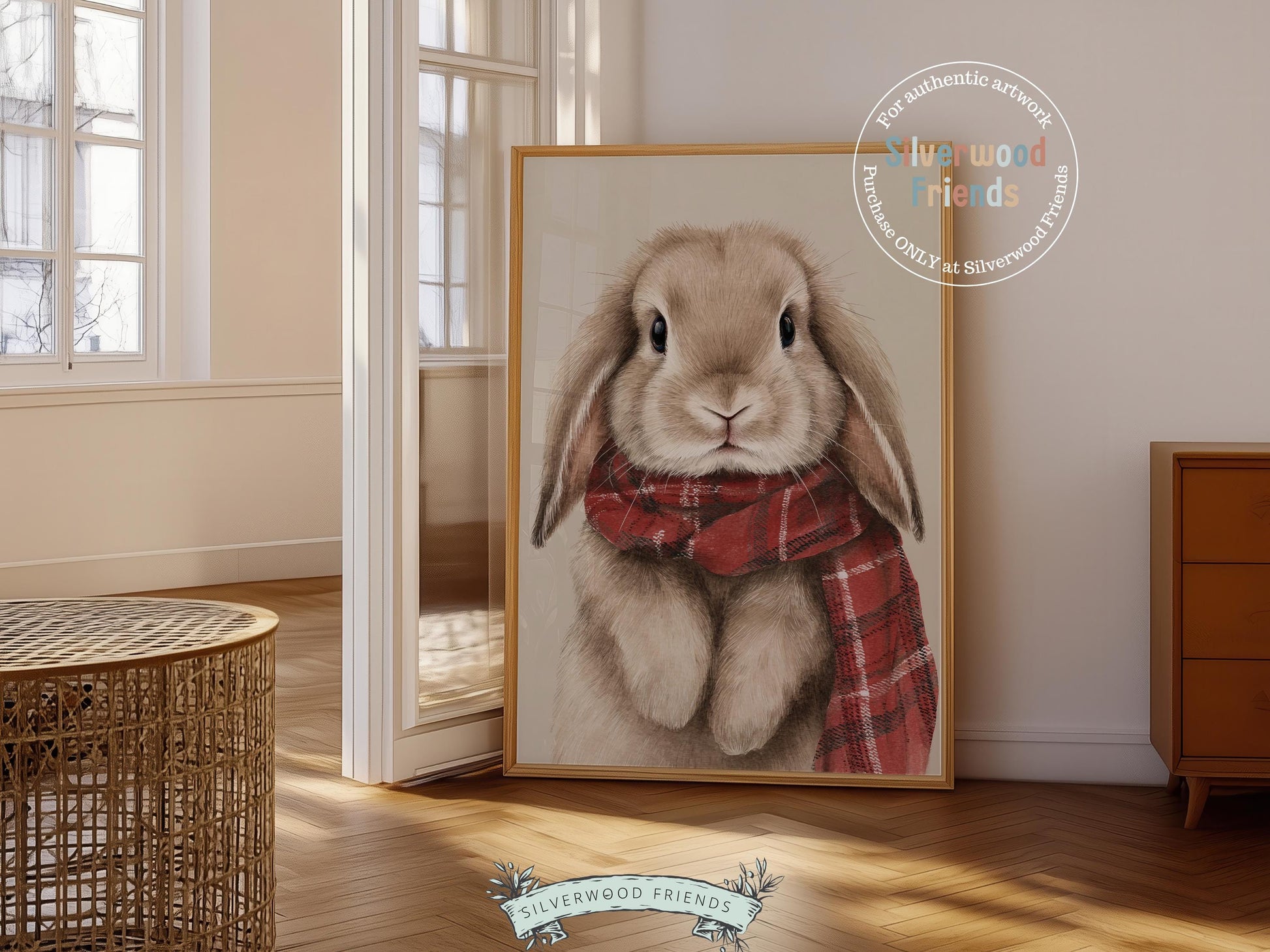 Christmas Bunny Rabbit Print, Woodland Bunny Christmas Decor, Christmas Printable Wall Art, Farmhouse Woodland Christmas Digital Print