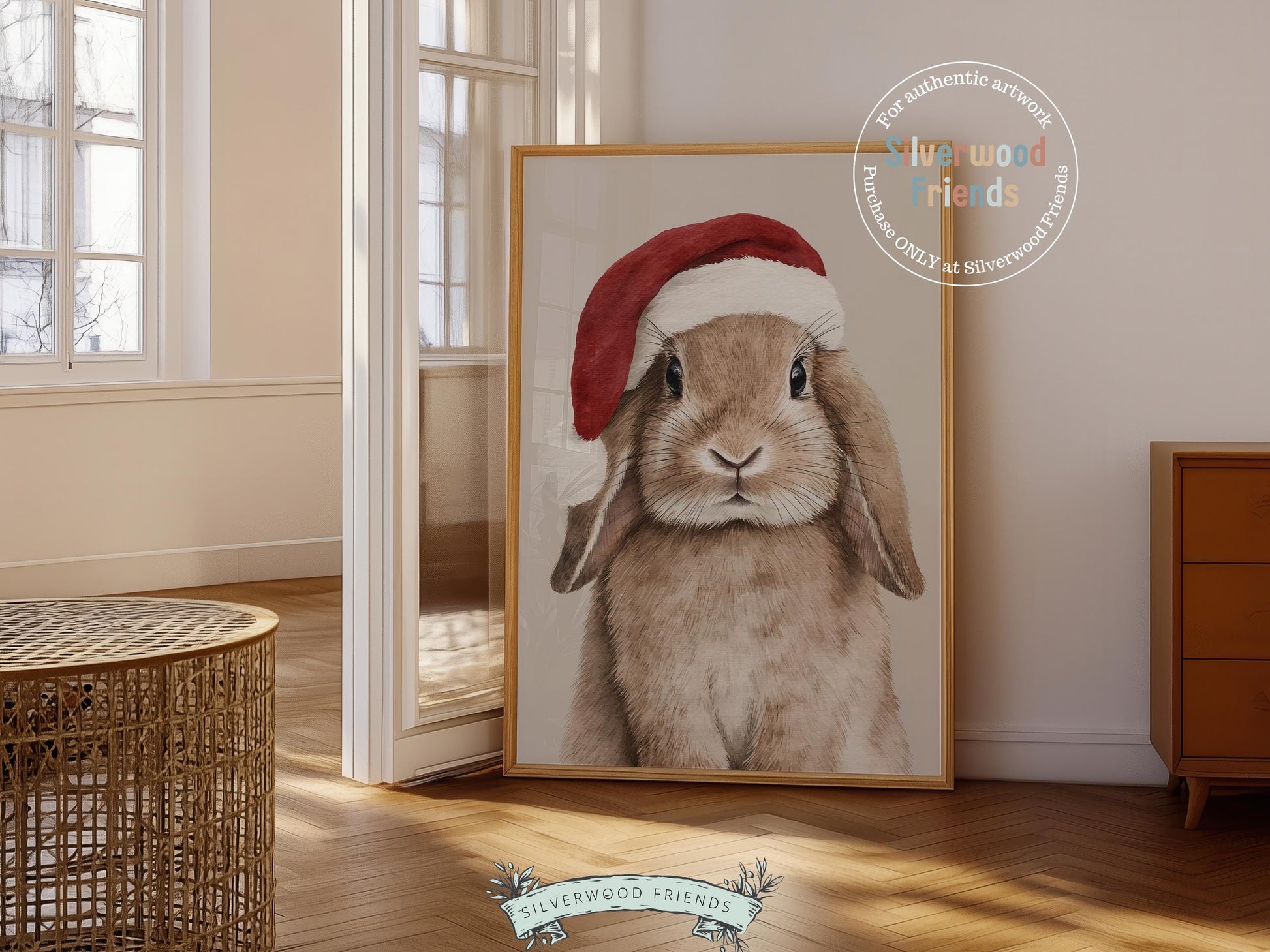 Christmas Bunny Rabbit Print, Woodland Bunny Christmas Decor, Christmas Printable Wall Art,Farmhouse Woodland Rabbit Christmas Digital Print