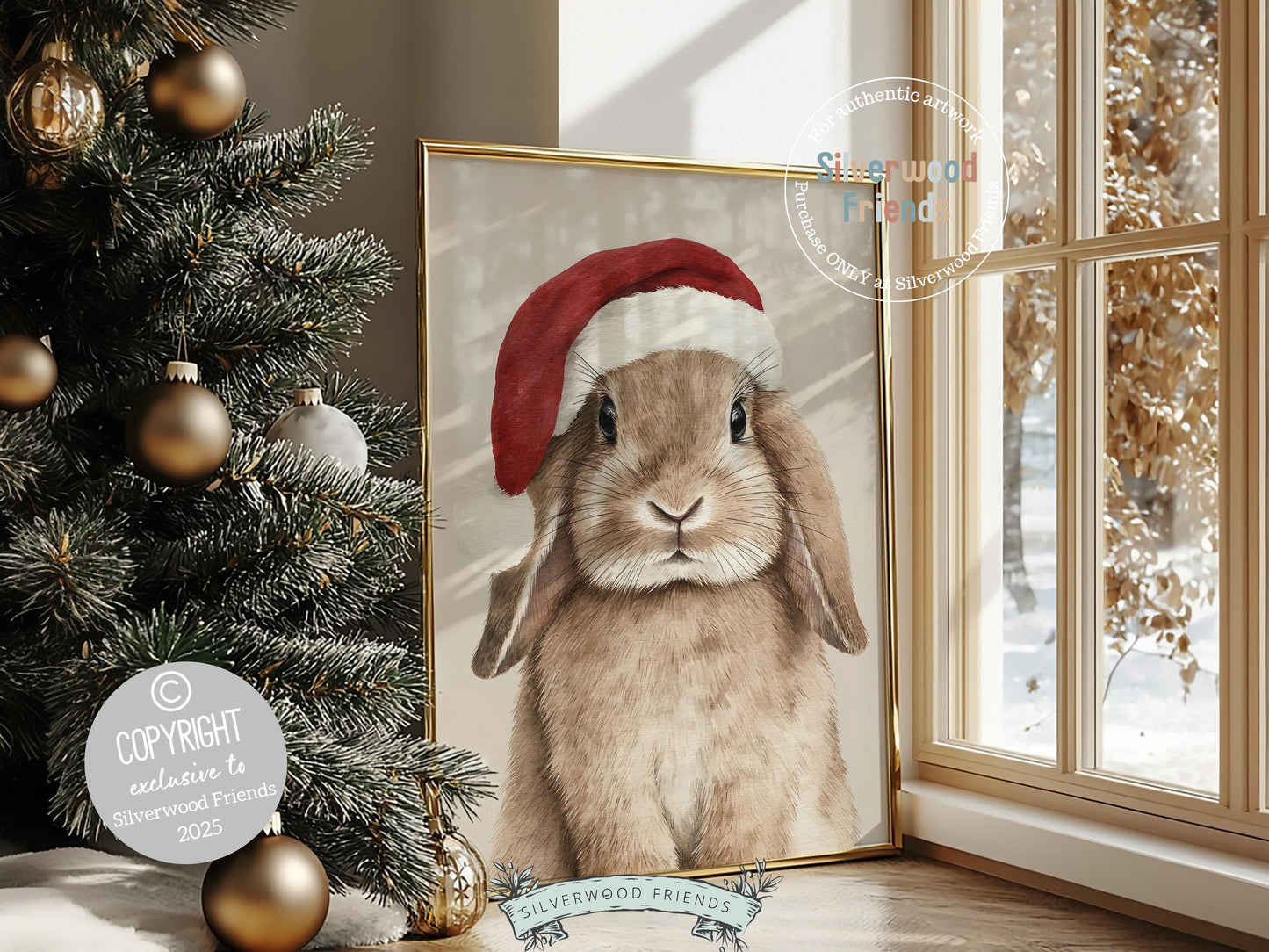 Christmas Bunny Rabbit Print, Woodland Bunny Christmas Decor, Christmas Printable Wall Art,Farmhouse Woodland Rabbit Christmas Digital Print