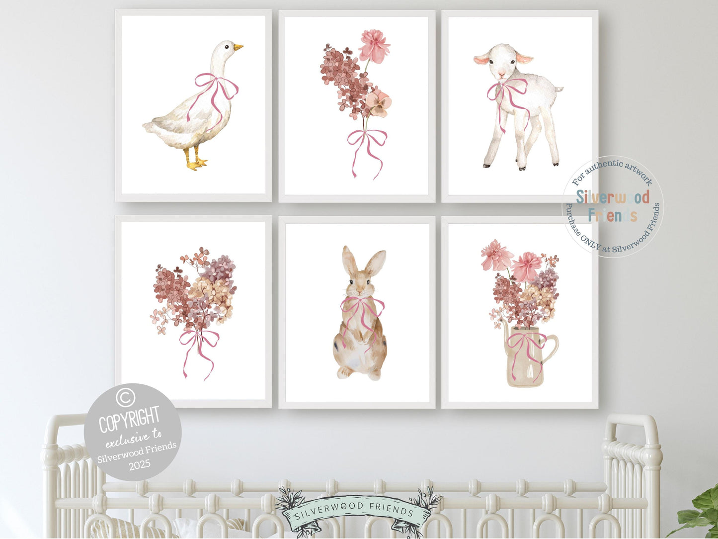 Baby Farm Animal Nursery Prints, Baby Girl Pink Floral Farmyard Nursery Decor, Pink Wildflower Nursery Wall Art, Floral Decor Digital Prints