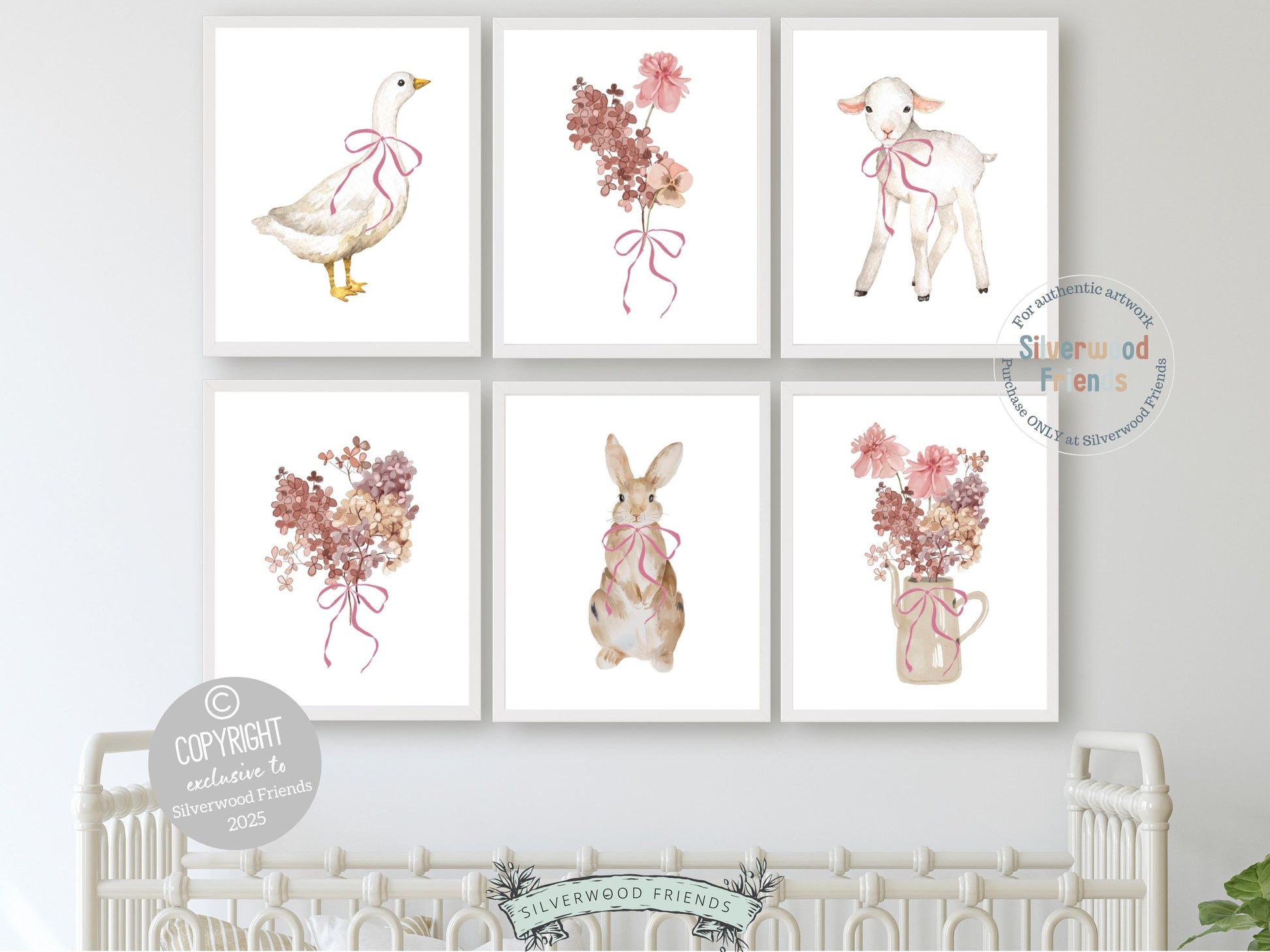 Baby Farm Animal Nursery Prints, Baby Girl Pink Floral Farmyard Nursery Decor, Pink Wildflower Nursery Wall Art, Floral Decor Digital Prints