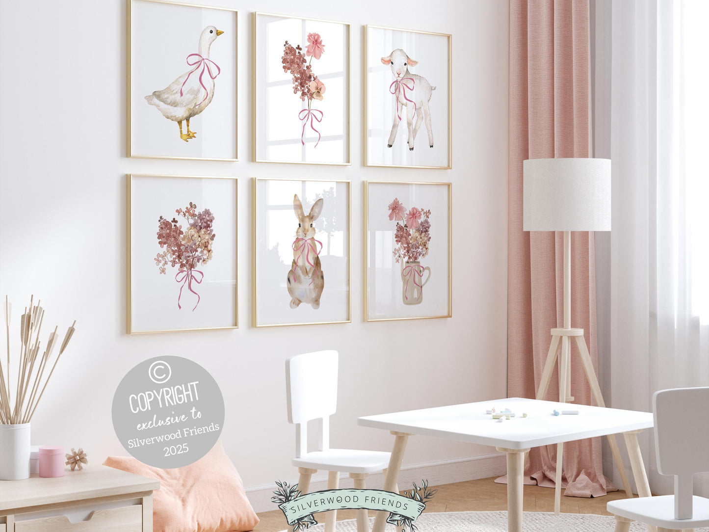 Baby Farm Animal Nursery Prints, Baby Girl Pink Floral Farmyard Nursery Decor, Pink Wildflower Nursery Wall Art, Floral Decor Digital Prints