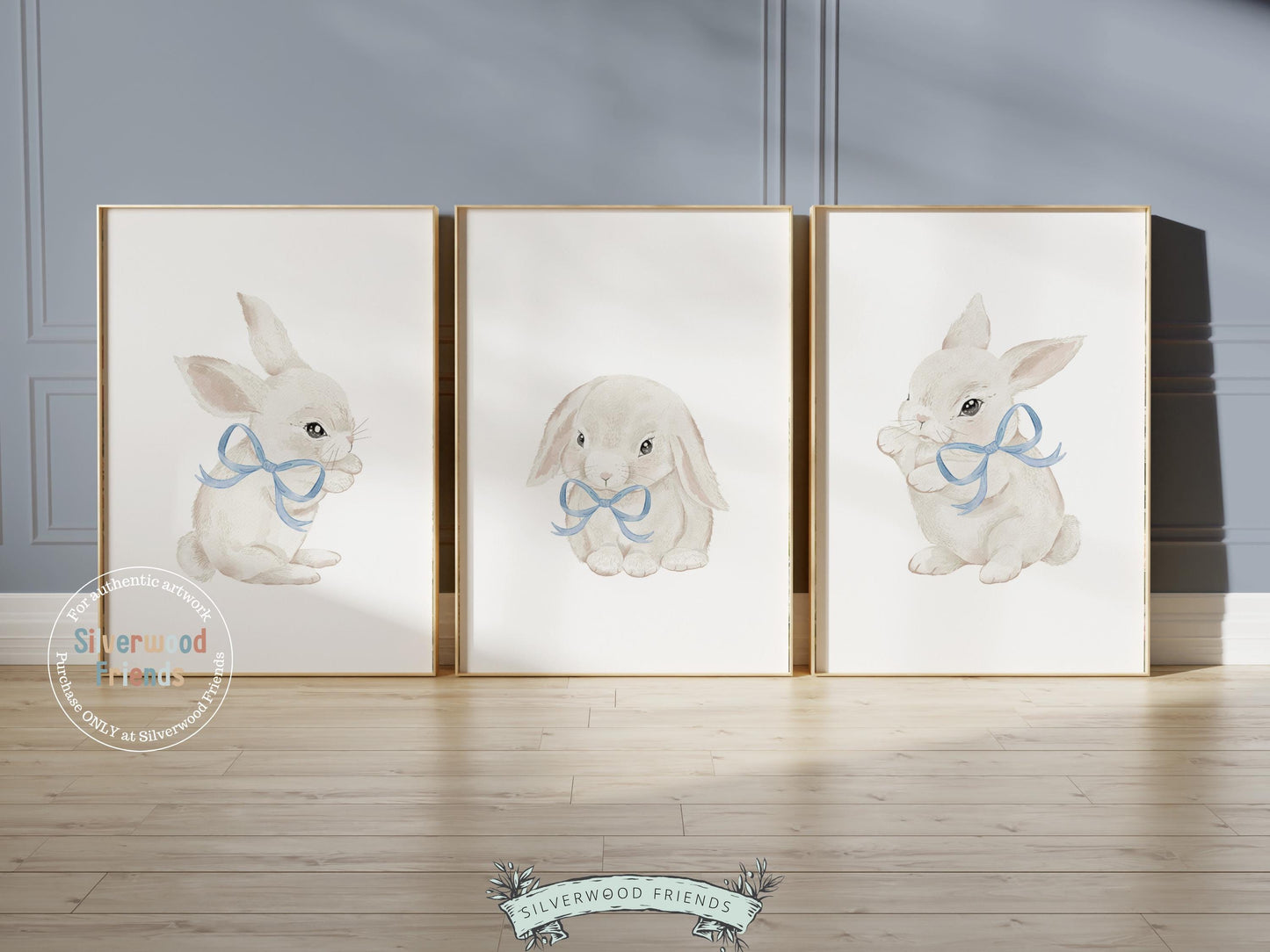 Blue Bunny Nursery Prints, Baby Boy Blue Woodland Bunny Nursery Decor, Printable Nursery Wall Art, Easter Decor Poster, Spring Digital Print