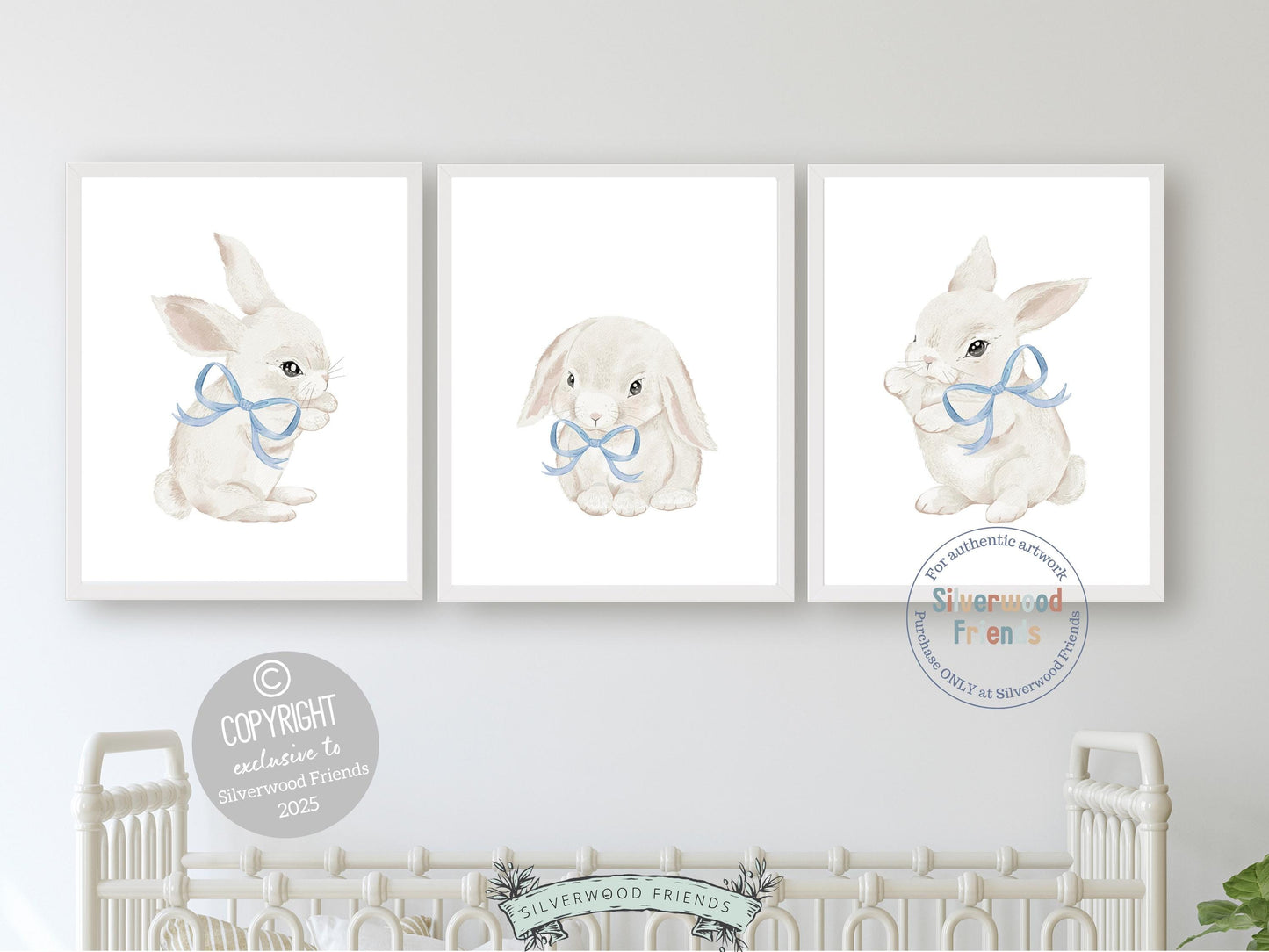 Blue Bunny Nursery Prints, Baby Boy Blue Woodland Bunny Nursery Decor, Printable Nursery Wall Art, Easter Decor Poster, Spring Digital Print
