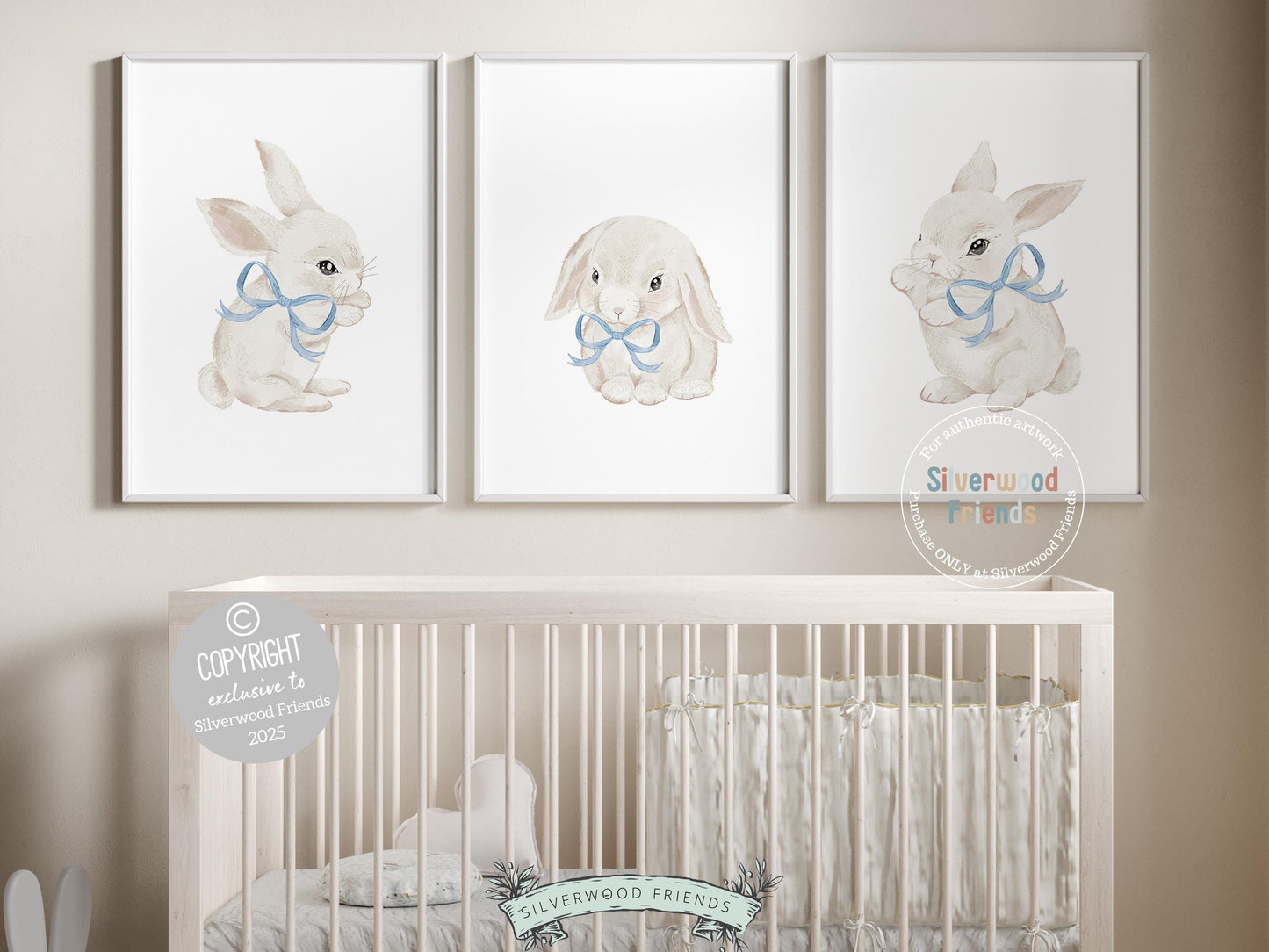 Blue Bunny Nursery Prints, Baby Boy Blue Woodland Bunny Nursery Decor, Printable Nursery Wall Art, Easter Decor Poster, Spring Digital Print