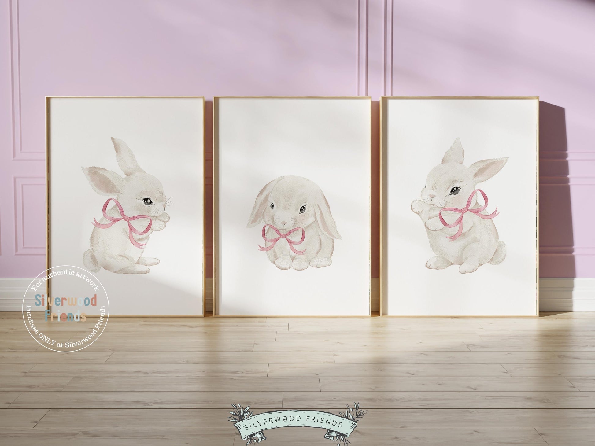 Bunny Nursery Prints, Baby Girl Pink Woodland Bunny Nursery Decor, Printable Nursery Wall Art, Easter Rabbit Nursery Wall Art Digital Prints