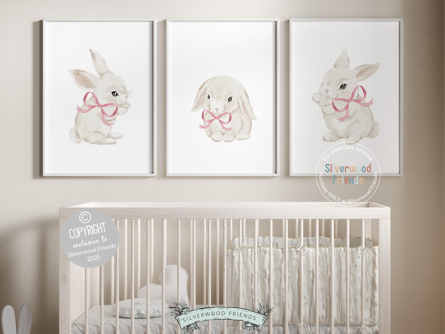 Bunny Nursery Prints, Baby Girl Pink Woodland Bunny Nursery Decor, Printable Nursery Wall Art, Easter Rabbit Nursery Wall Art Digital Prints