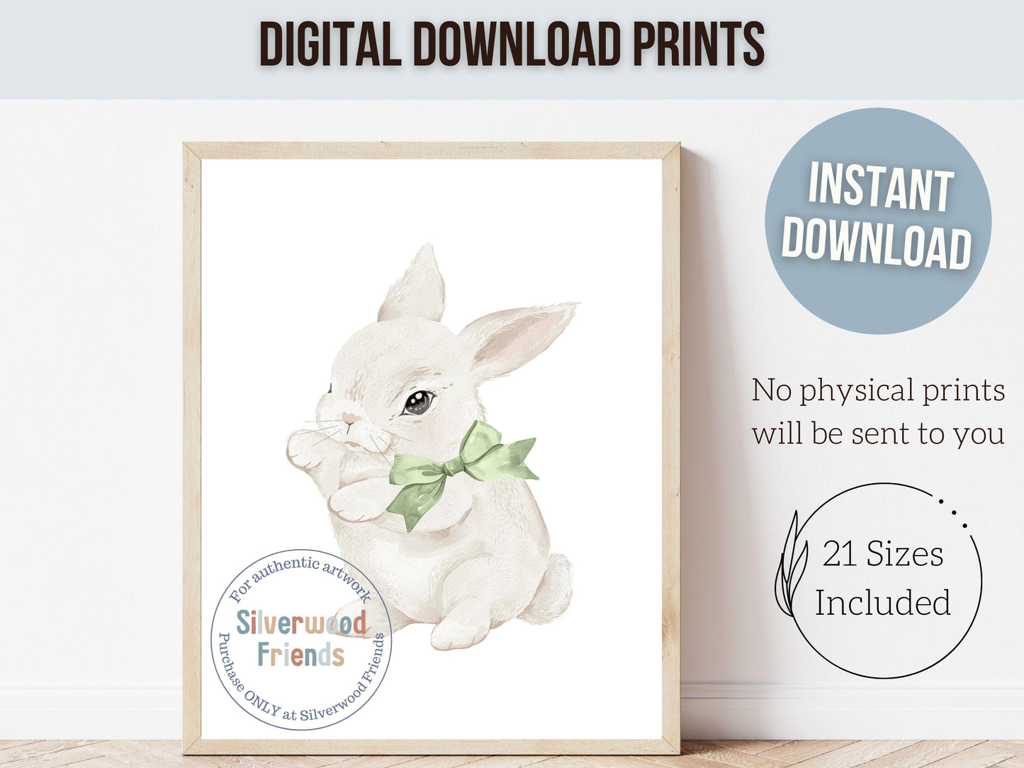 Bunny Nursery Prints, Sage Green Woodland Bunny Nursery Decor, Printable Nursery Wall Art, Easter Rabbit Decor Poster, Spring Digital Print