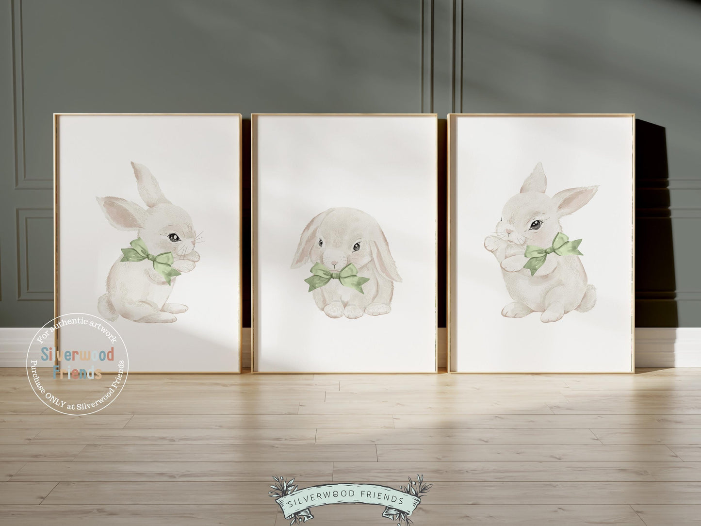 Bunny Nursery Prints, Sage Green Woodland Bunny Nursery Decor, Printable Nursery Wall Art, Easter Rabbit Decor Poster, Spring Digital Print