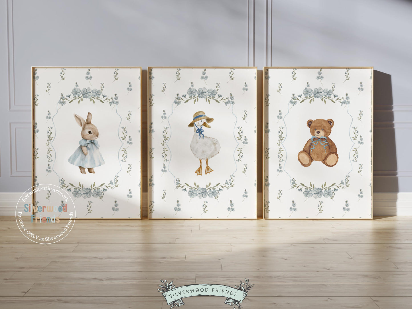 Vintage Woodland Animal Nursery Prints, Floral Woodland Bunny Nursery Decor, Baby Bear Nursery Wall Art, Vintage Duck Nursery Digital Print