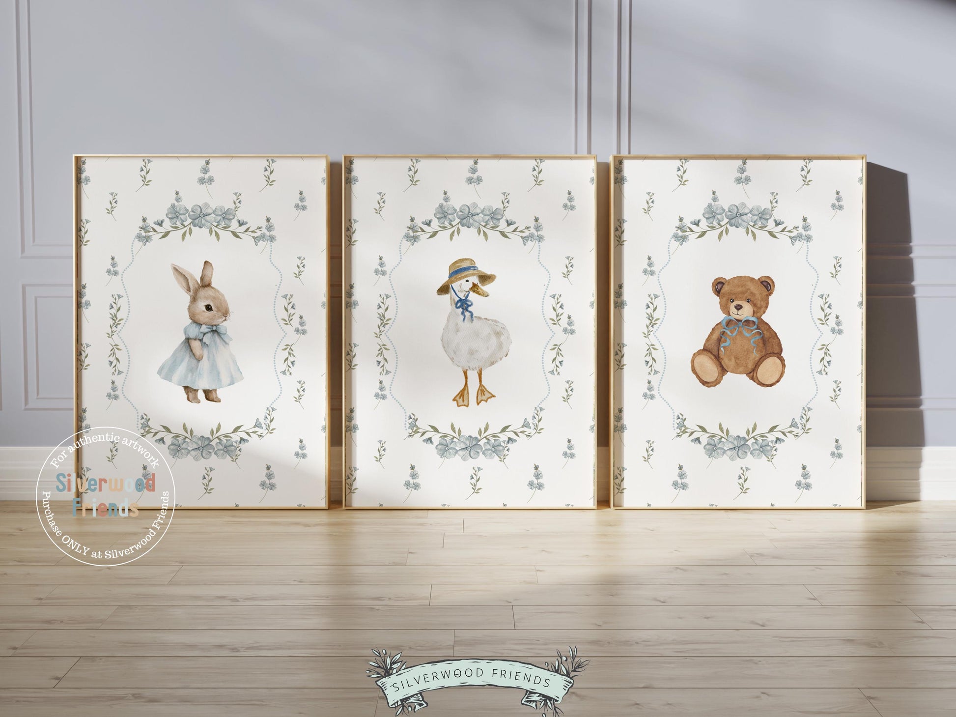 Vintage Woodland Animal Nursery Prints, Floral Woodland Bunny Nursery Decor, Baby Bear Nursery Wall Art, Vintage Duck Nursery Digital Print