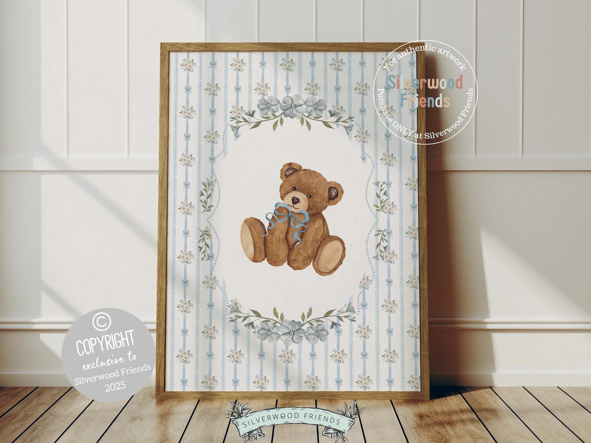 Vintage Woodland Bear Nursery Prints, Floral Woodland Bear Nursery Decor, Baby Bear Nursery Wall Art, Vintage Bear Bedroom Digital Print