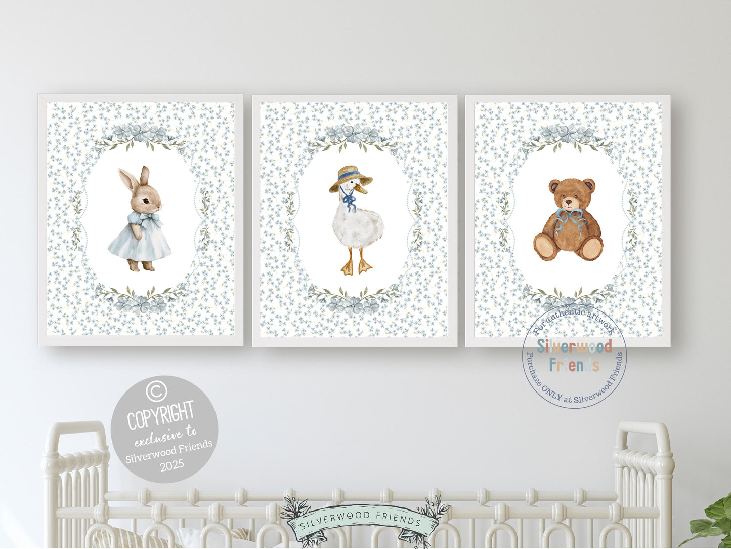 Vintage Woodland Animal Nursery Prints, Floral Woodland Bunny Nursery Decor, Baby Bear Nursery Wall Art, Vintage Duck Nursery Digital Print