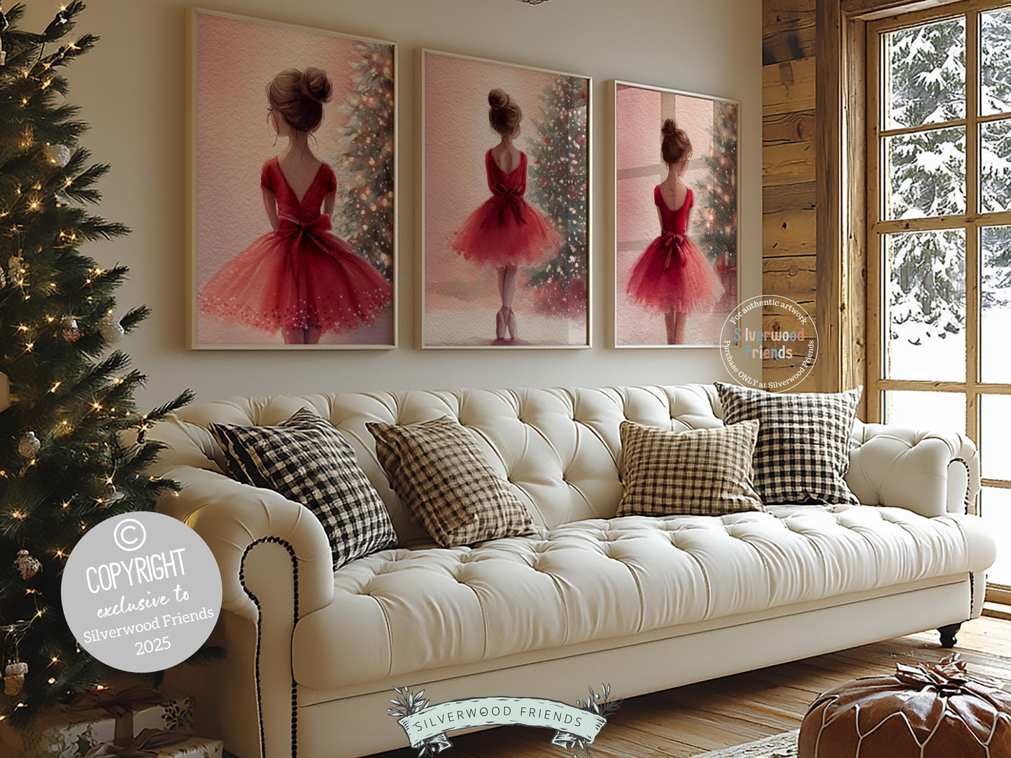 Set of 3 Ballerina Christmas Prints, Watercolour Nutcracker Ballet Christmas Poster, Festive Christmas Tree Holiday Wall Decor Digital Print