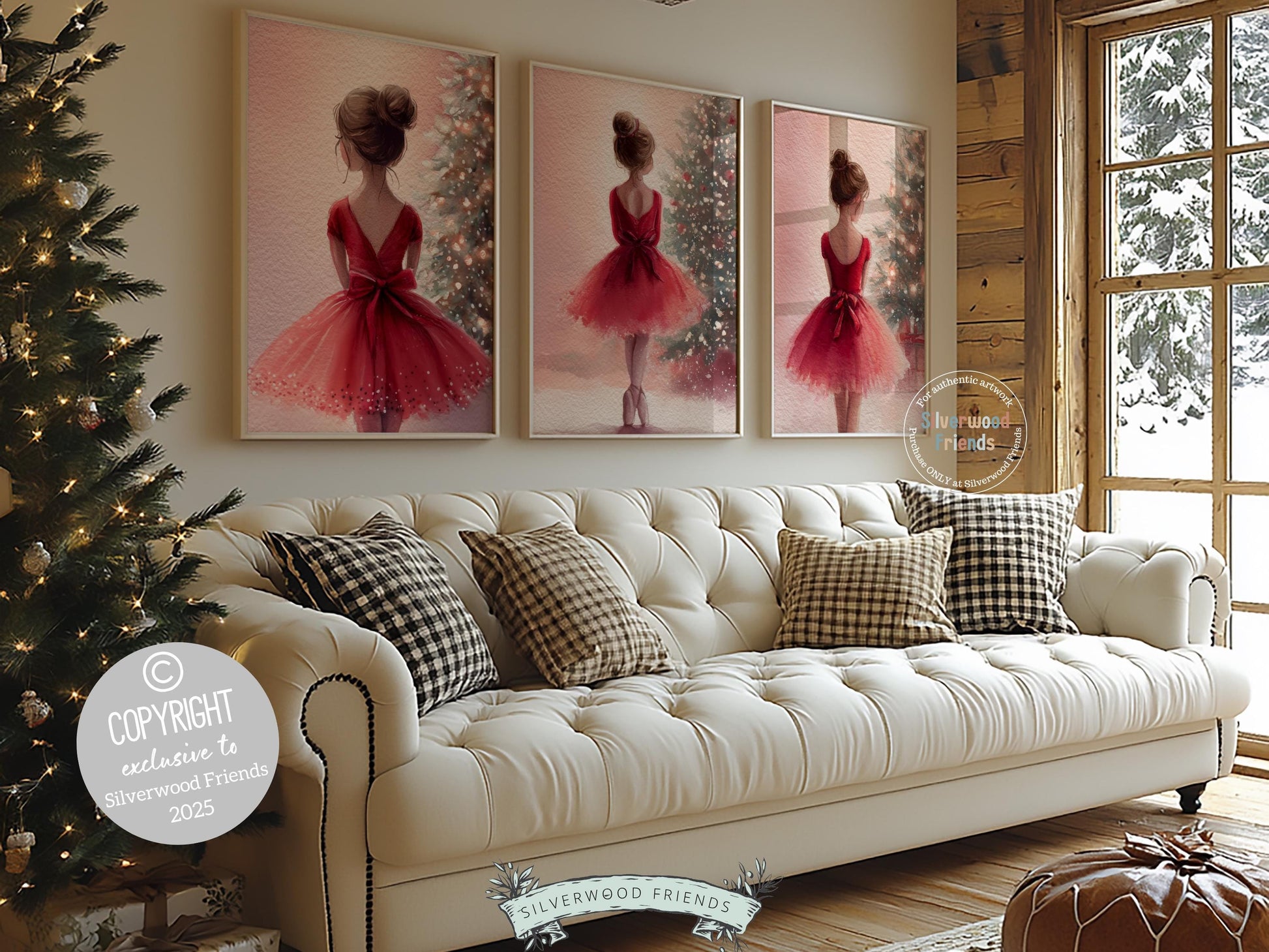 Set of 3 Ballerina Christmas Prints, Watercolour Nutcracker Ballet Christmas Poster, Festive Christmas Tree Holiday Wall Decor Digital Print