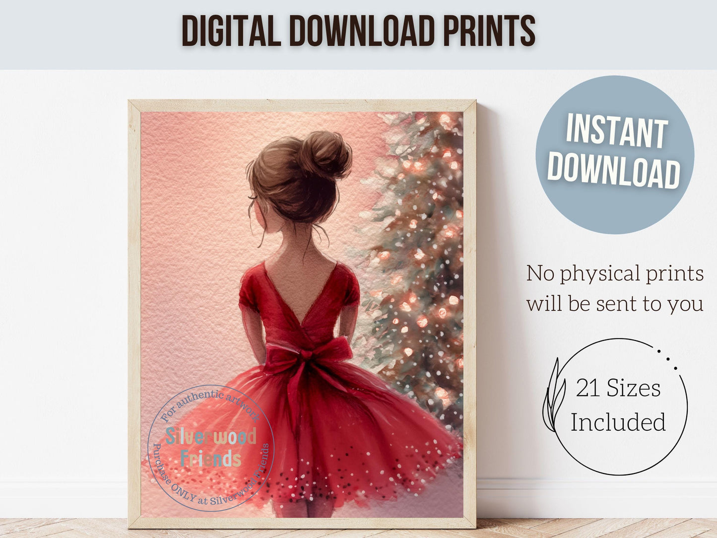 Set of 3 Ballerina Christmas Prints, Watercolour Nutcracker Ballet Christmas Poster, Festive Christmas Tree Holiday Wall Decor Digital Print