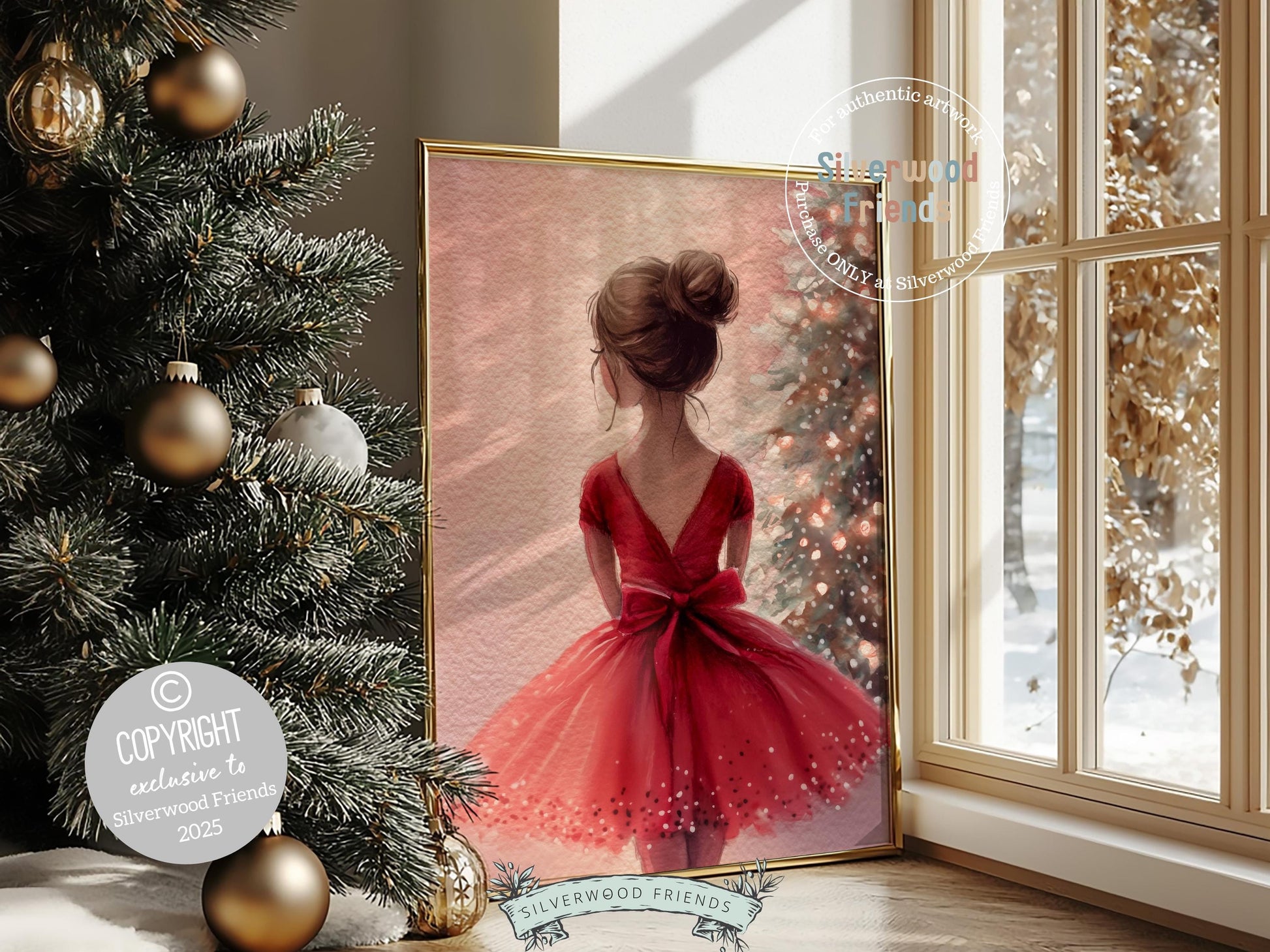 Set of 3 Ballerina Christmas Prints, Watercolour Nutcracker Ballet Christmas Poster, Festive Christmas Tree Holiday Wall Decor Digital Print