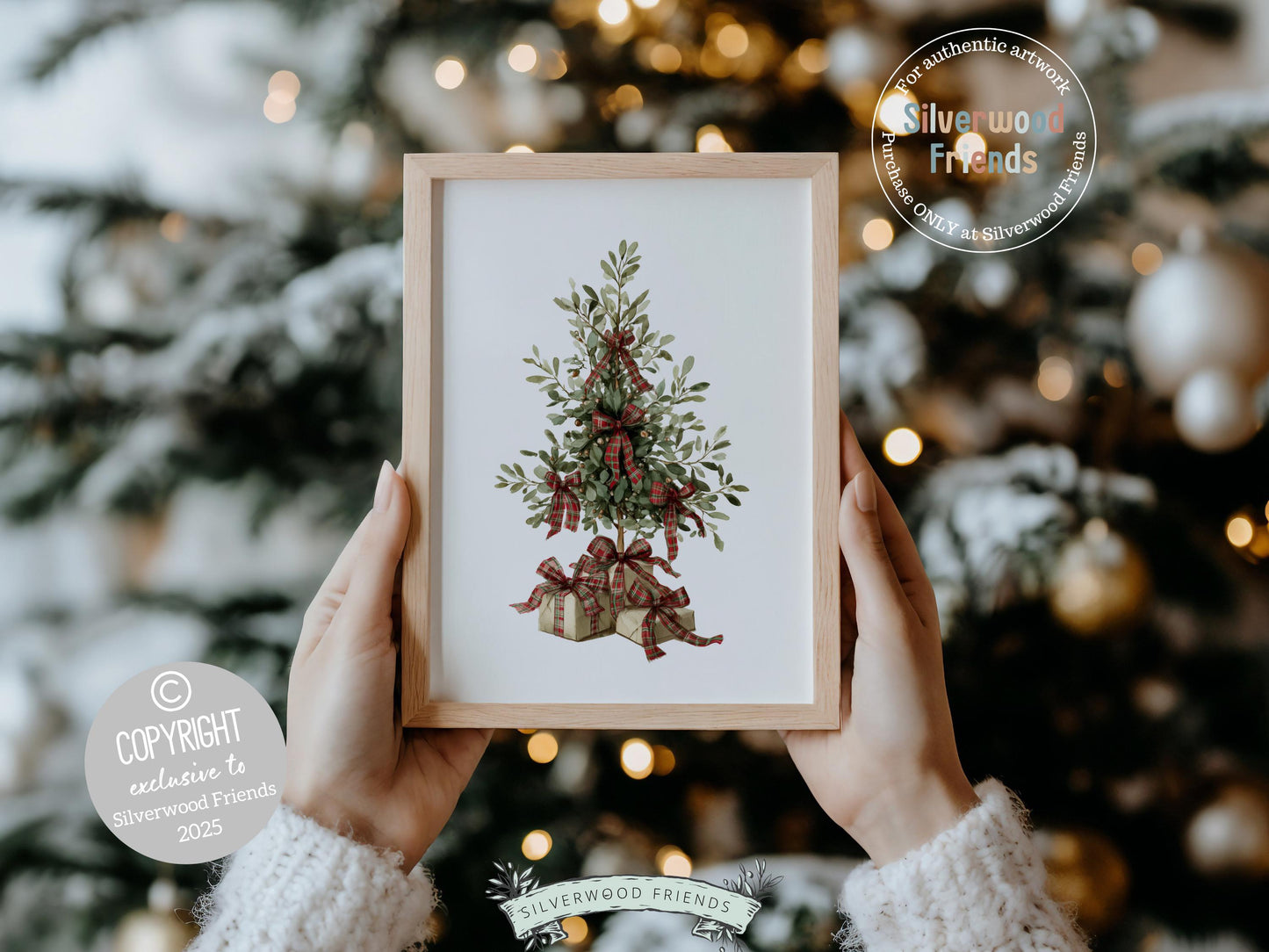 Set of 3 Vintage Christmas Prints, Christmas Tree Wreath Printable Wall Art, Mistletoe Painting, Holiday Hosting Decorating Digital Print