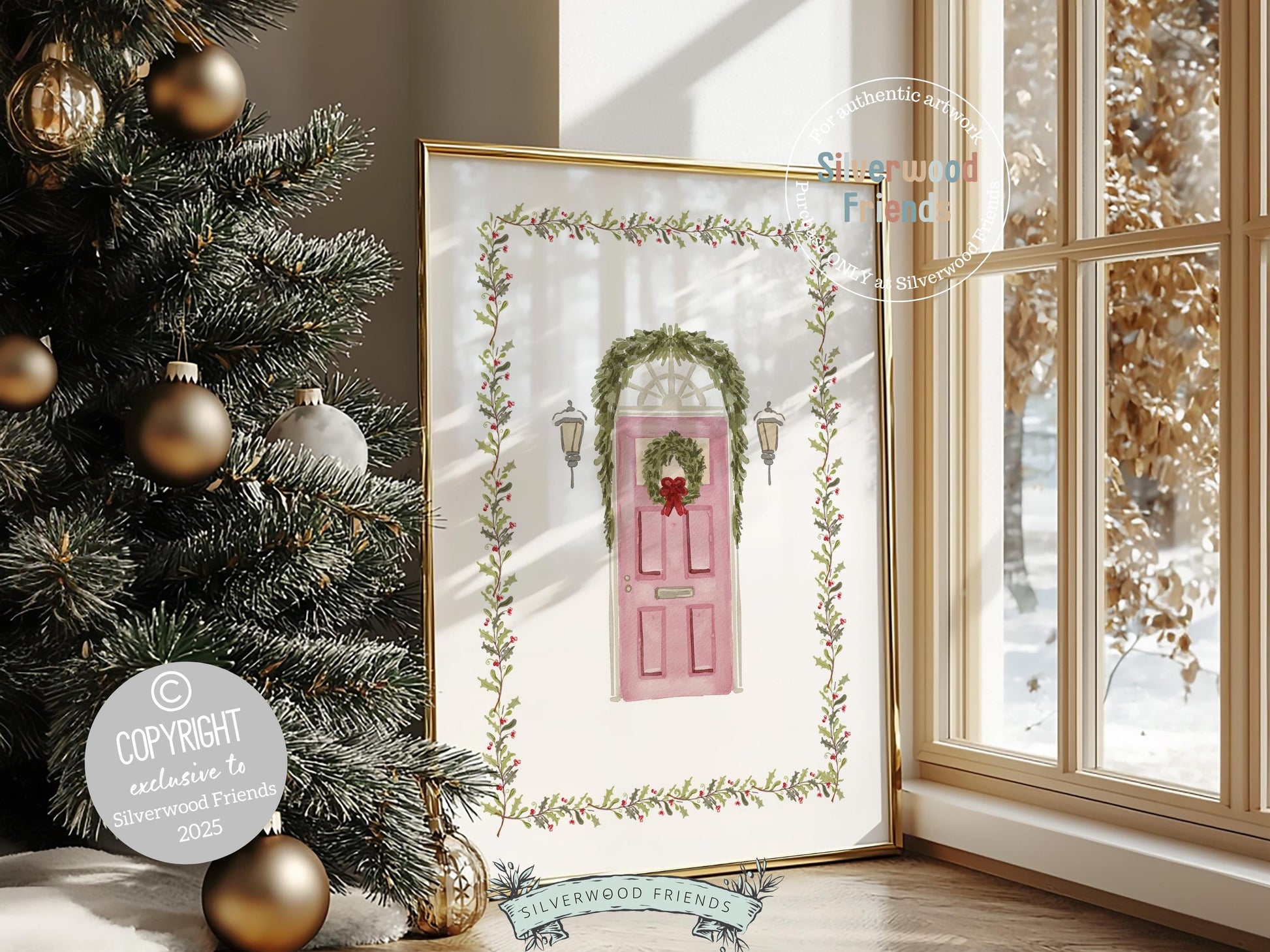 Set of 3 Pink and Green Christmas Prints, Pastel Coquette Bow Christmas Printable Wall Art Posters, Holiday Hosting Decorating Digital Print