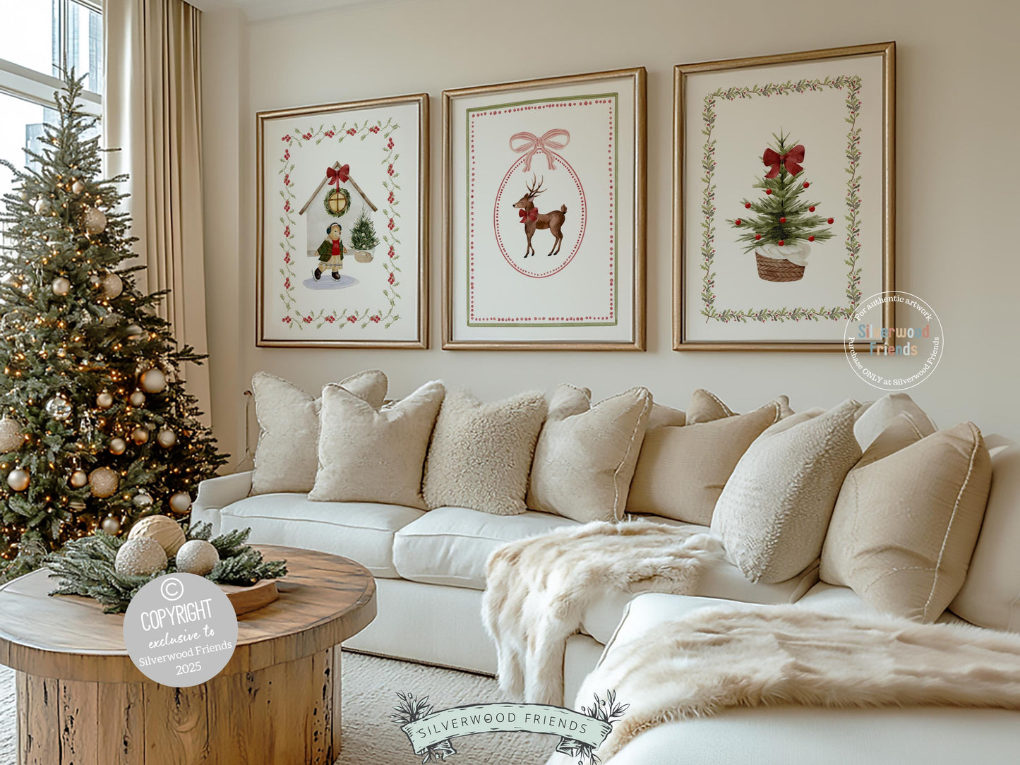 Set of 3 Christmas Holiday Prints, Pastel Coquette Bow Christmas Printable Wall Art Posters, Digital Download Print