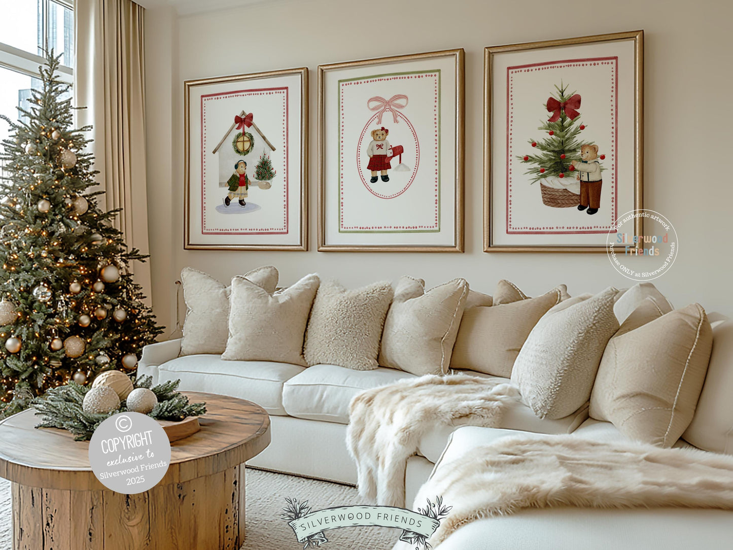 Set of 3 Christmas Holiday Prints, Kids Teddy Bear Christmas Printable Wall Art Posters, Festive Nursery Decor Digital Download Print