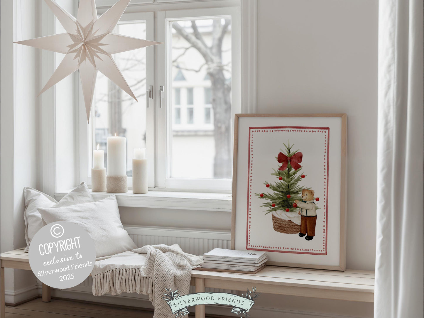 Set of 3 Christmas Holiday Prints, Kids Teddy Bear Christmas Printable Wall Art Posters, Festive Nursery Decor Digital Download Print