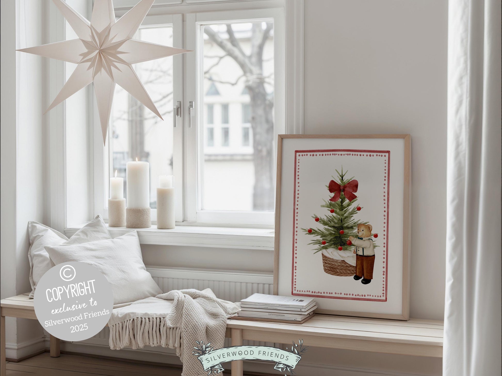 Set of 3 Christmas Holiday Prints, Kids Teddy Bear Christmas Printable Wall Art Posters, Festive Nursery Decor Digital Download Print