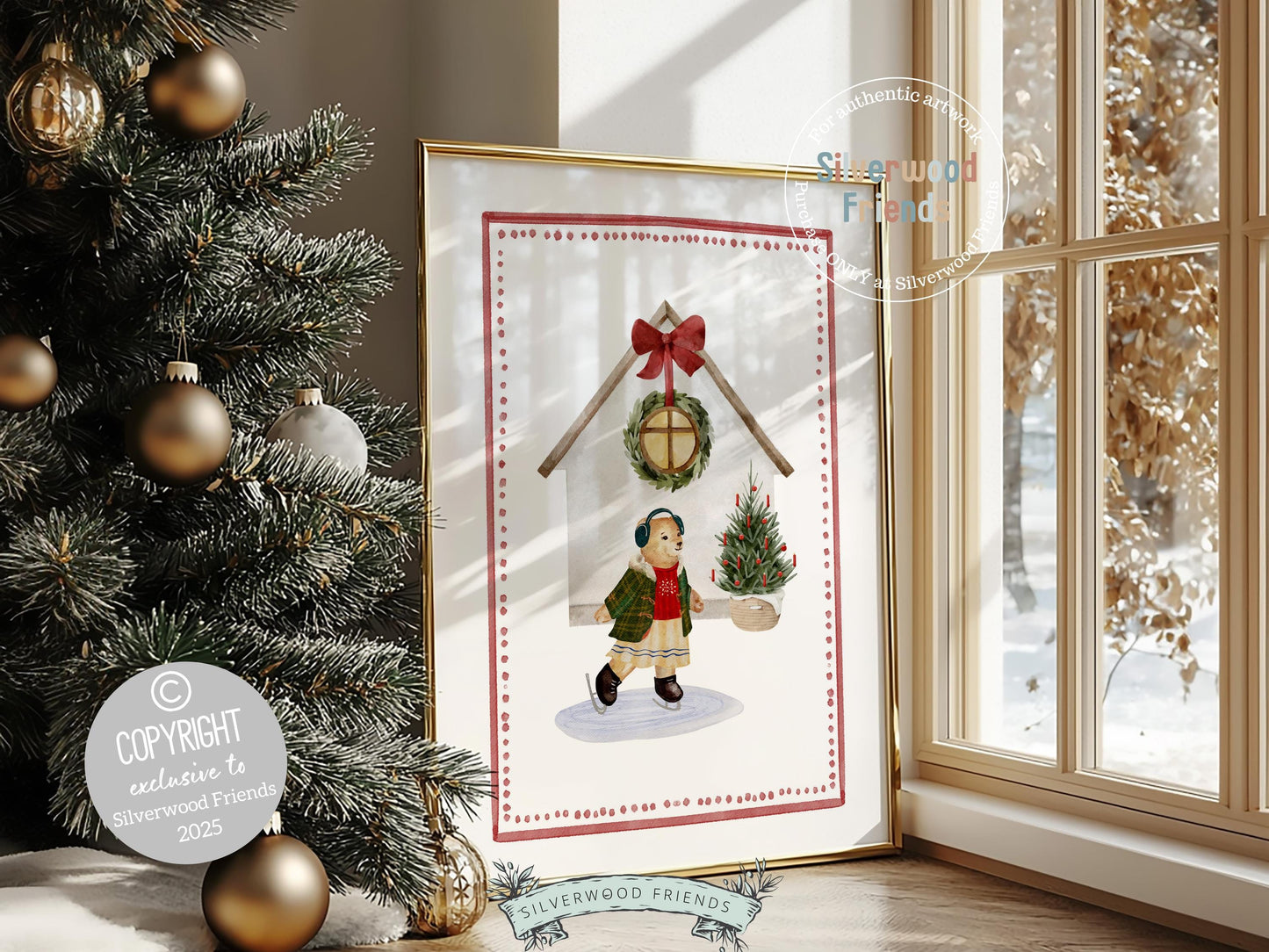 Set of 3 Christmas Holiday Prints, Kids Teddy Bear Christmas Printable Wall Art Posters, Festive Nursery Decor Digital Download Print