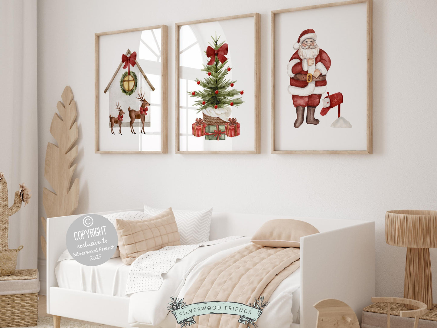 Set of 3 Christmas Prints, Kids Santa Claus Christmas Printable Wall Art Posters, Festive Nursery Decor Digital Download Print