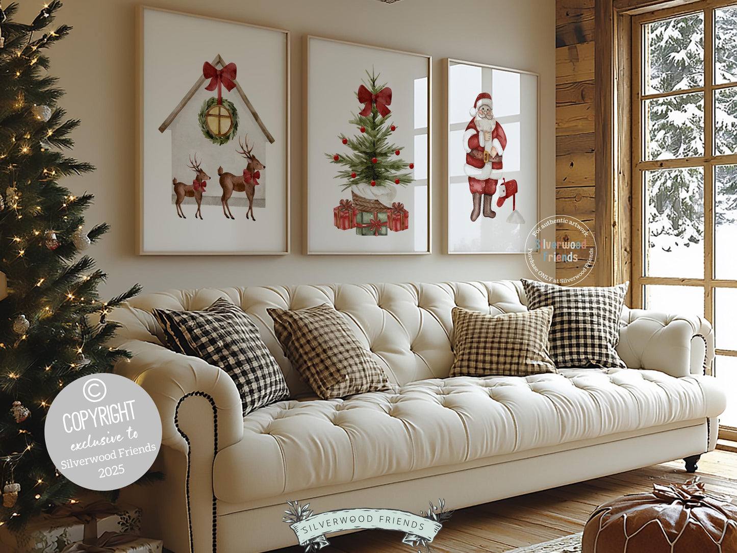 Set of 3 Christmas Prints, Kids Santa Claus Christmas Printable Wall Art Posters, Festive Nursery Decor Digital Download Print