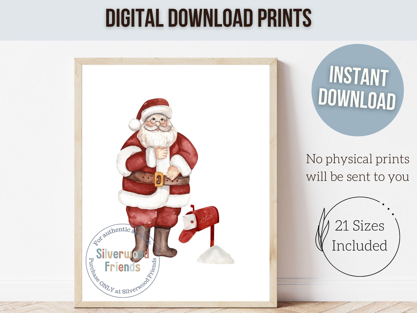 Set of 3 Christmas Prints, Kids Santa Claus Christmas Printable Wall Art Posters, Festive Nursery Decor Digital Download Print