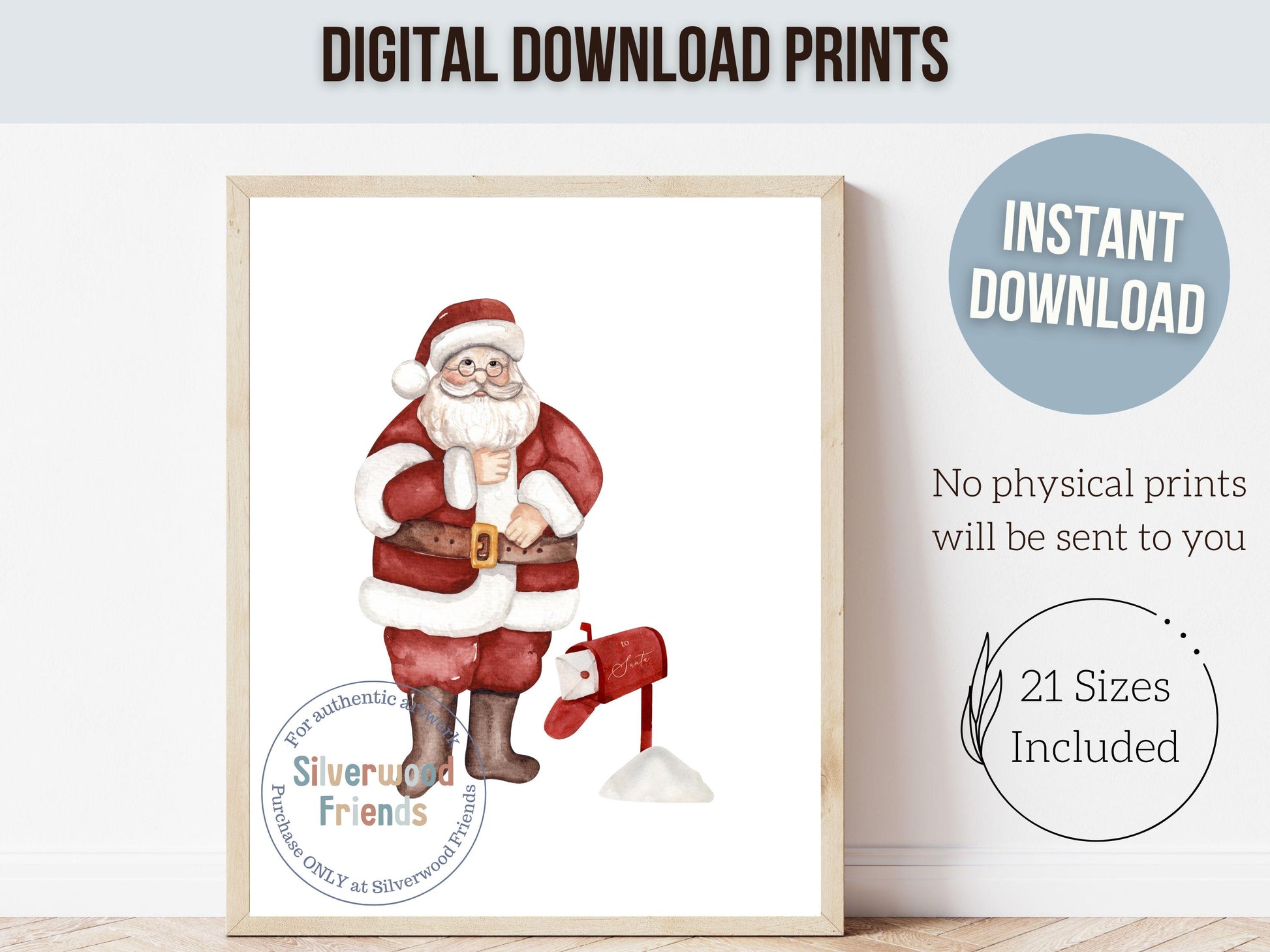 Set of 3 Christmas Prints, Kids Santa Claus Christmas Printable Wall Art Posters, Festive Nursery Decor Digital Download Print