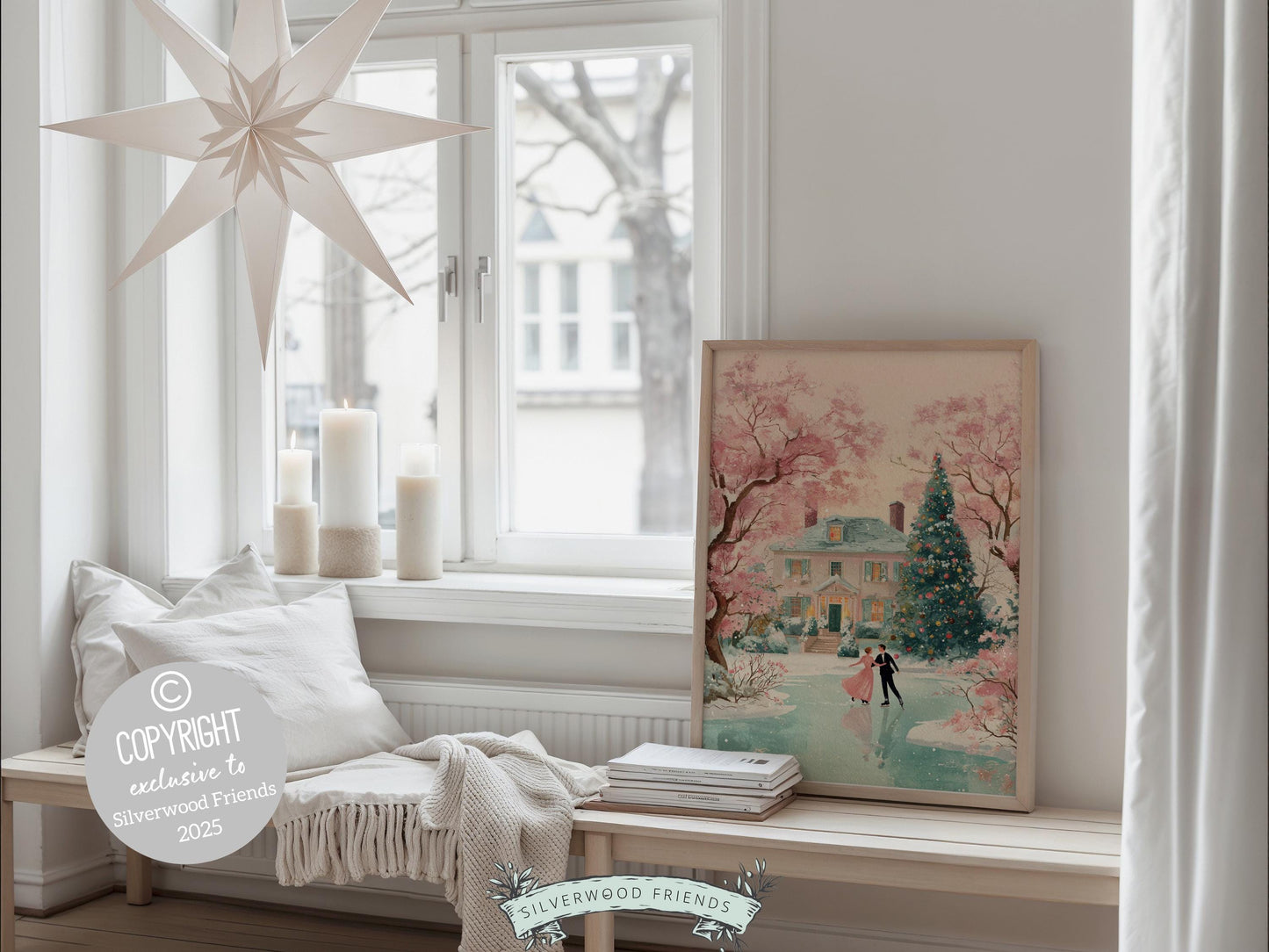 Pastel Ballerina Christmas Print, Pink and Green Christmas Ice Skating Printable Wall Art, Holiday Hosting Nutcracker Decor Digital Print