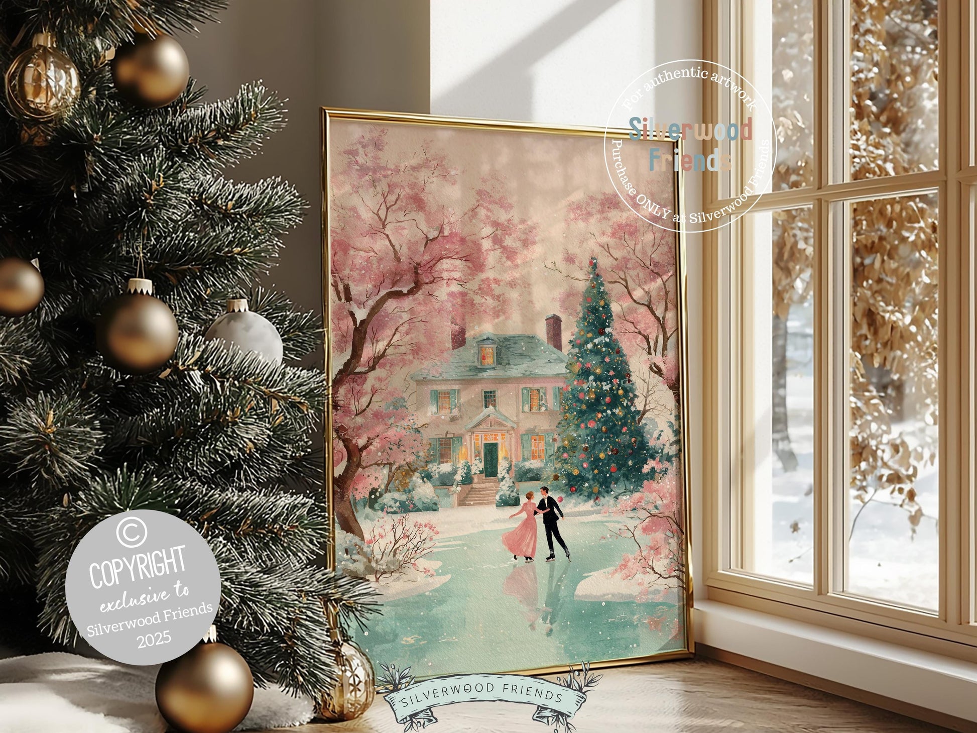 Pastel Ballerina Christmas Print, Pink and Green Christmas Ice Skating Printable Wall Art, Holiday Hosting Nutcracker Decor Digital Print